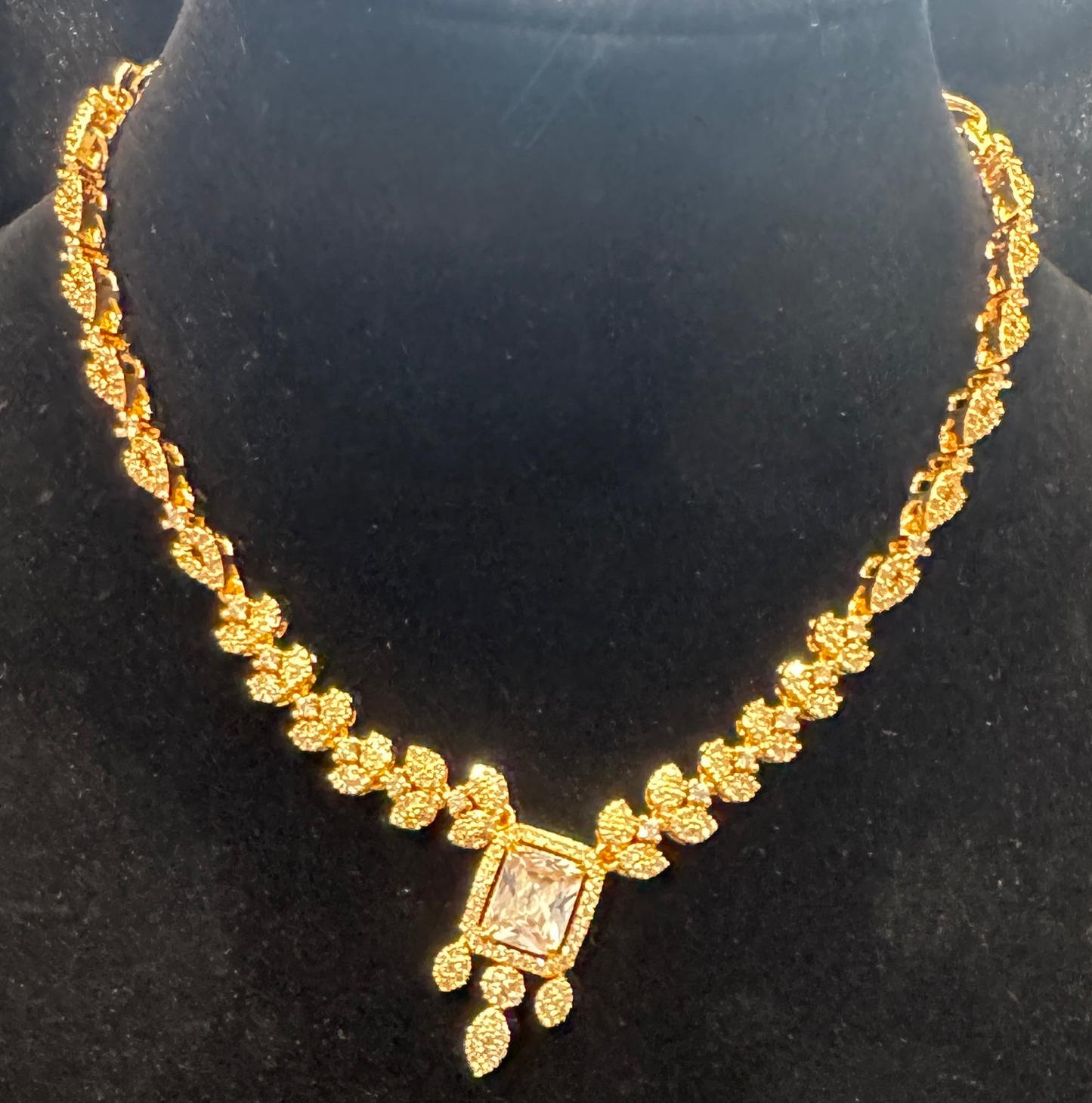 White Stones Gold Plated Necklace With Earrings Set For Women In USA