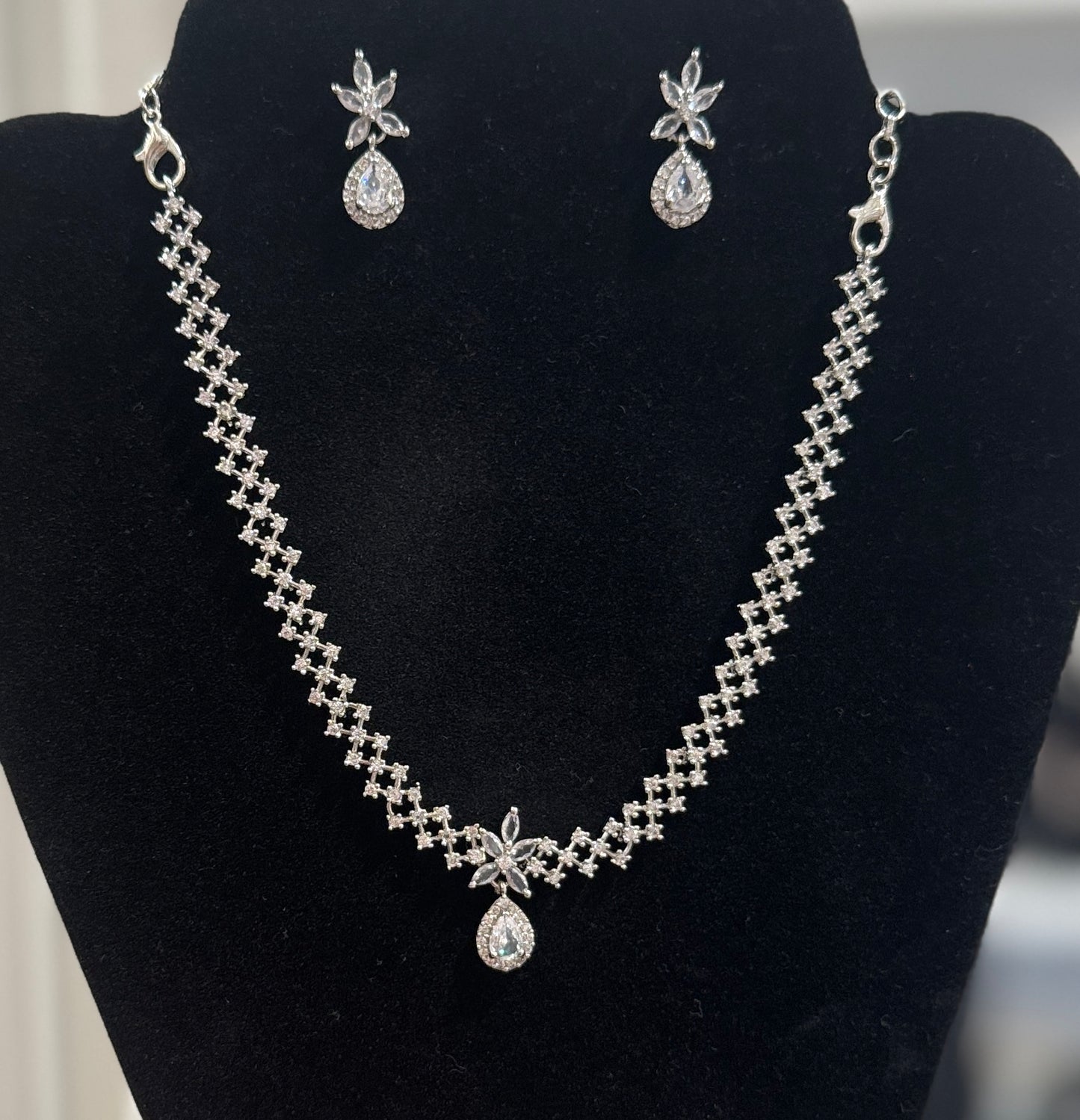Pretty American Diamond White Color Stones Necklace and Earrings Set Near Me