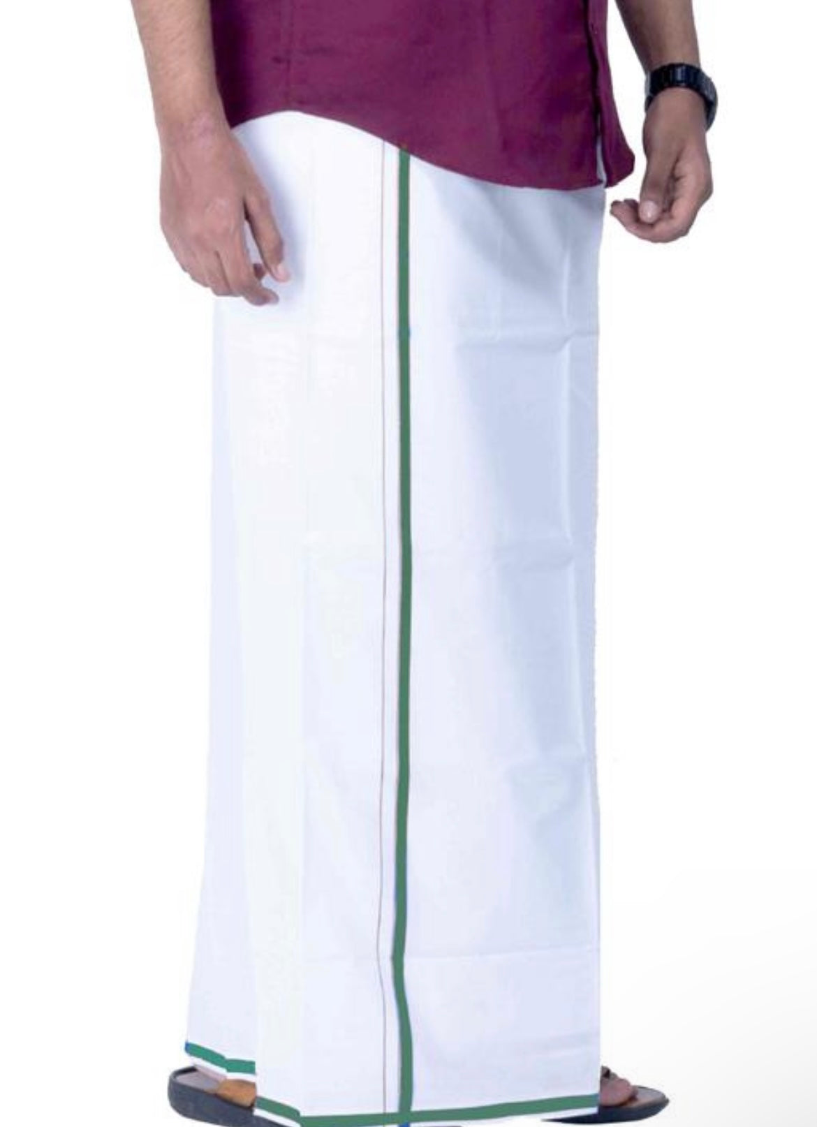 Dhoti With Dark Green Color Zari Border Near Me