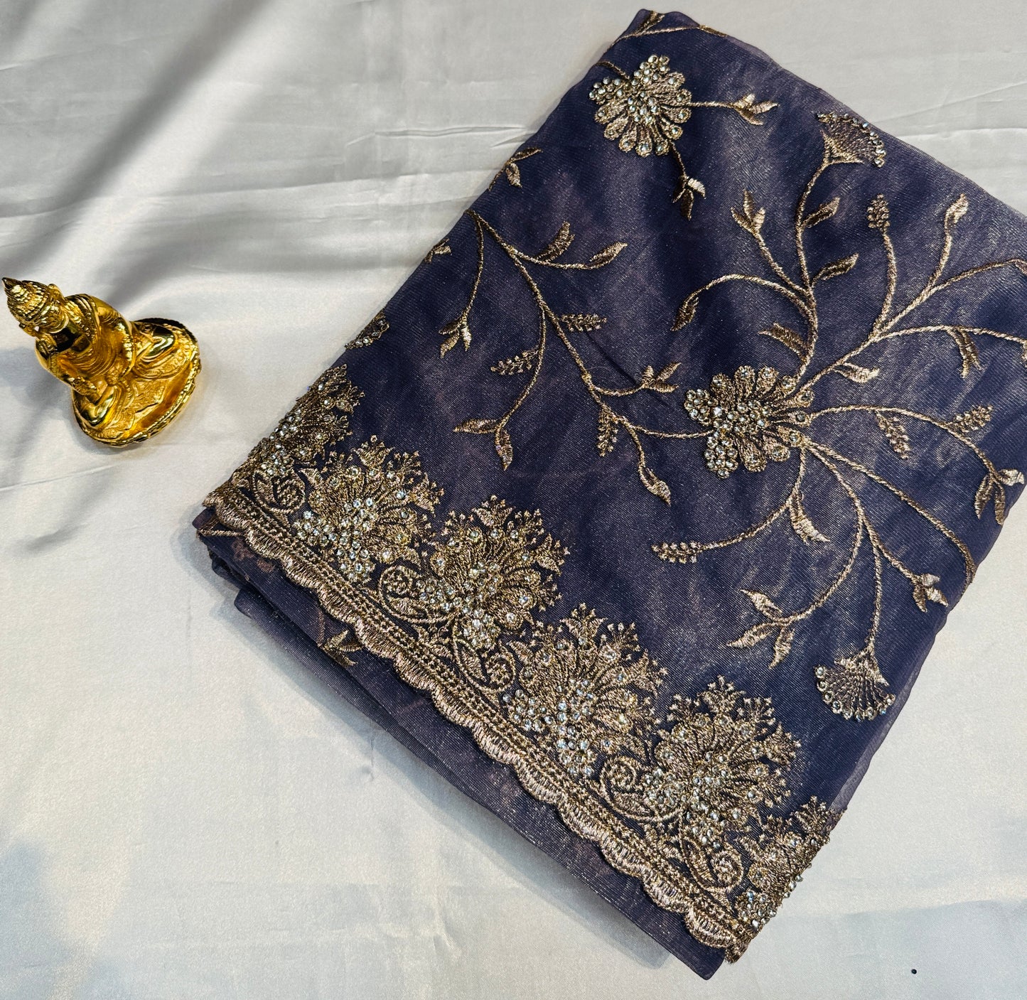 Fantastic Light Lavender Color Soft Organza With White Stone Work Fancy Saree - PREMIUM QUALITY