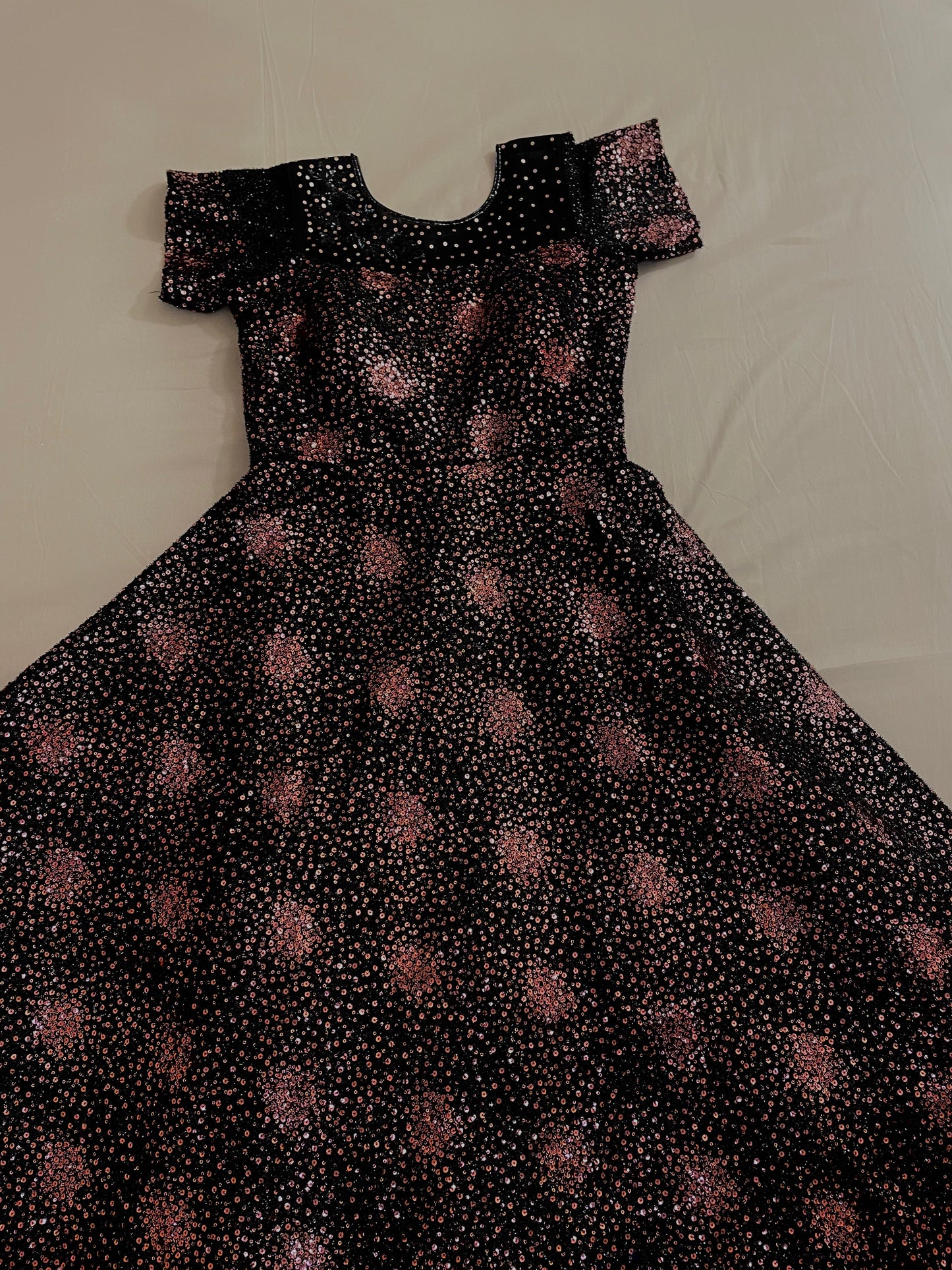 Beautiful Long Black Gown With Pale Pink Sequins