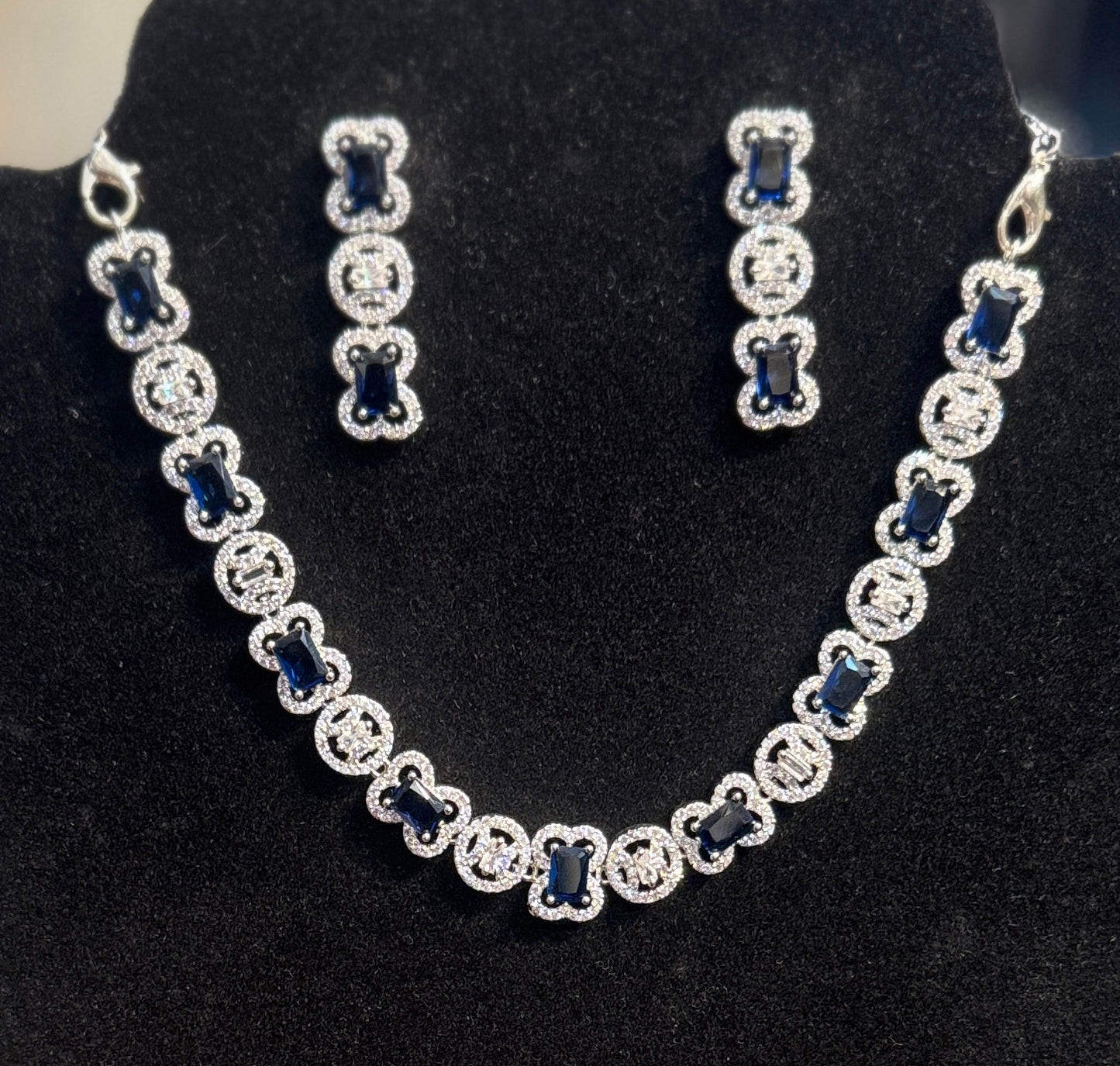 Blue Colored Stone Necklace With Earrings Set Near Me