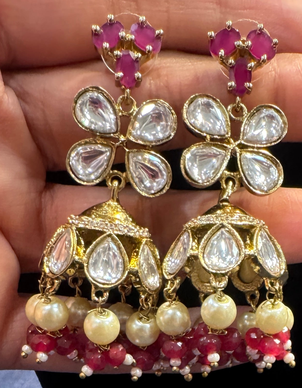 Dark Pink Stones Choker With Earrings Set In USA