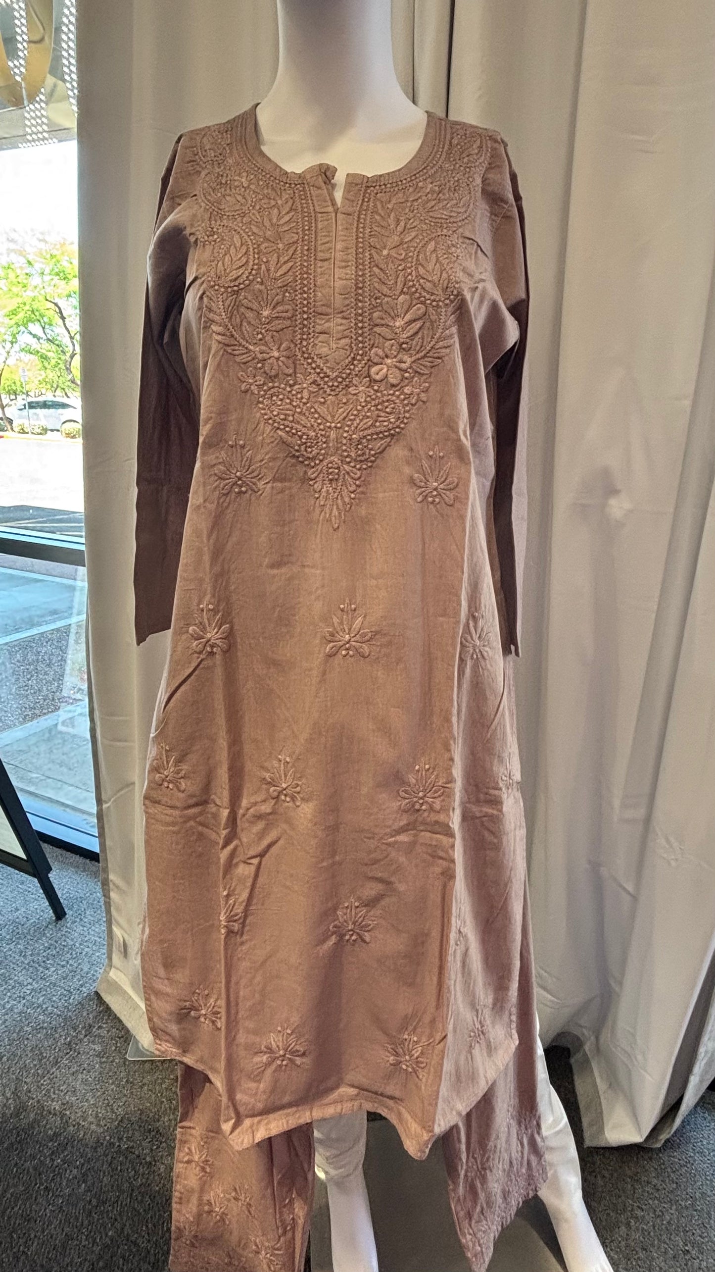 Amazing Light Brown Color Cotton With Chikankari Work Palazzo Suits For Women