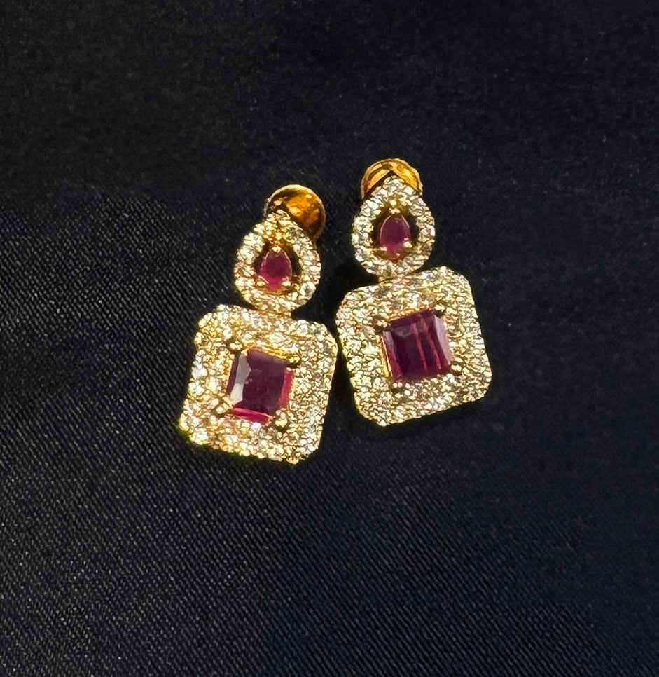 Dark Pink Color Stones With Gold Plated Earrings In Chandler