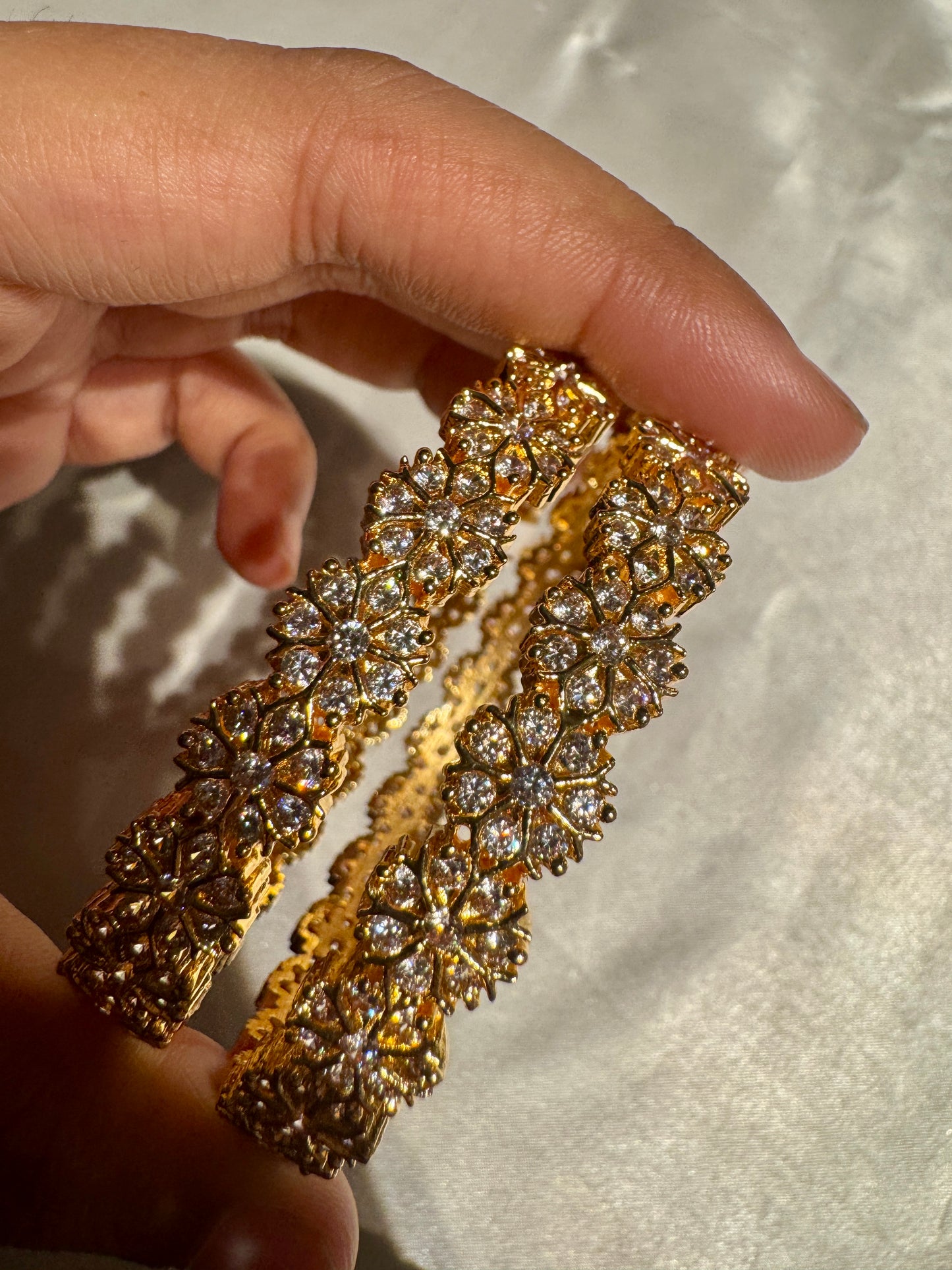 Elegant Gold Plated With White Stones Bangles Near Me