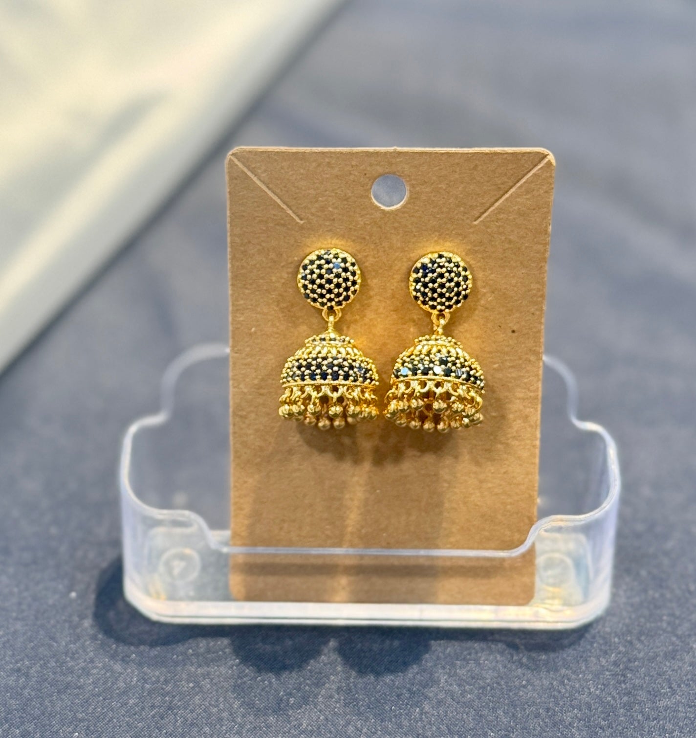 Amazing Gold Plated Blue Color Stones Earrings Near Me