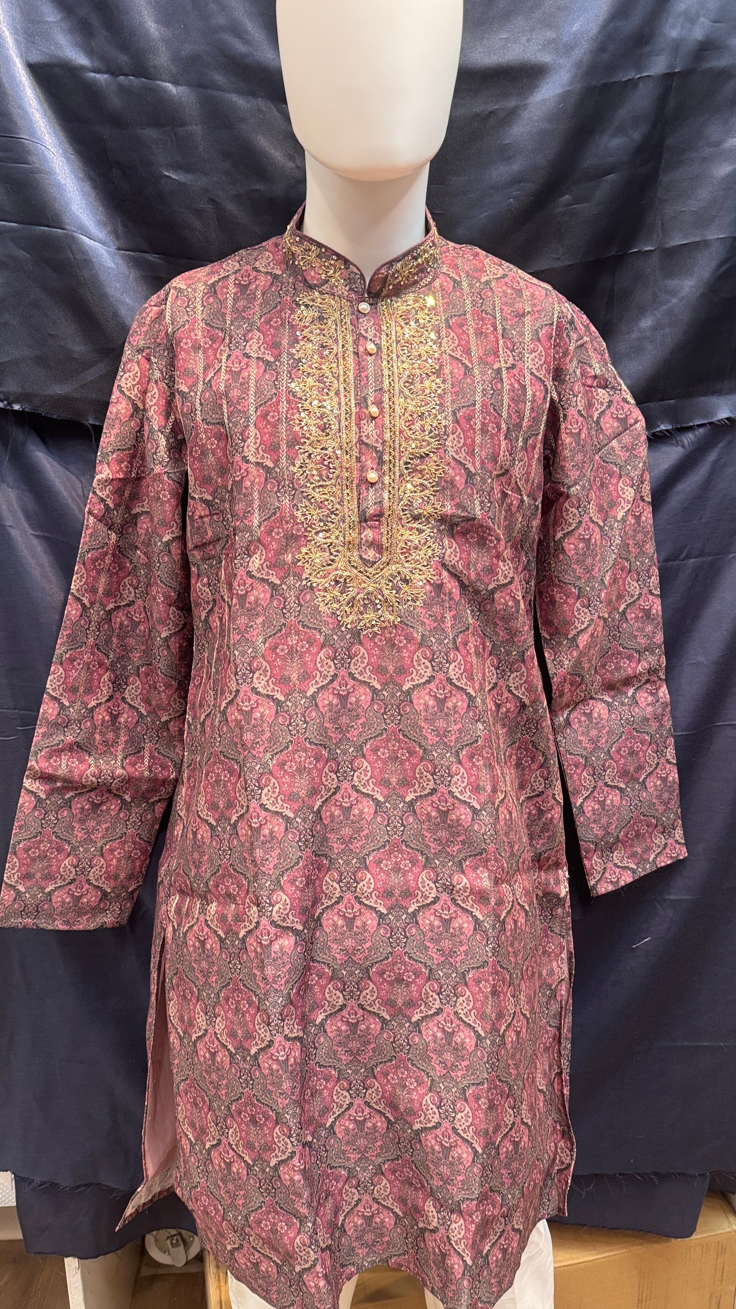Beautiful Maroon Color Brocade Embroidery Work Kurta Pajama Set For Men