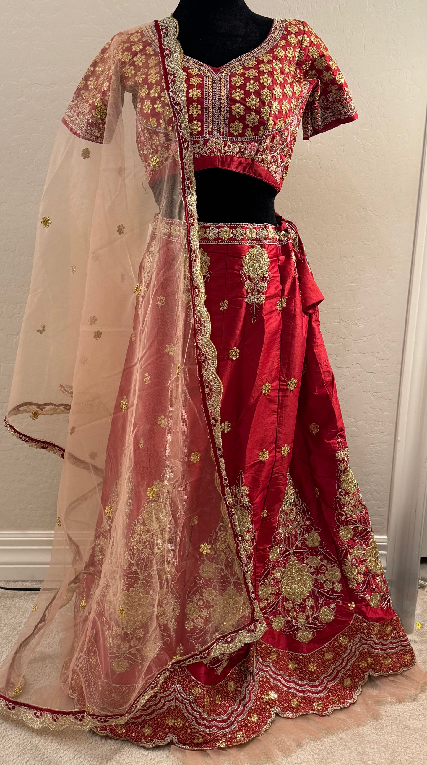 Elegant Maroon Color Malay Satin Silk Multi Needle Embroidery Work Lehenga Choli