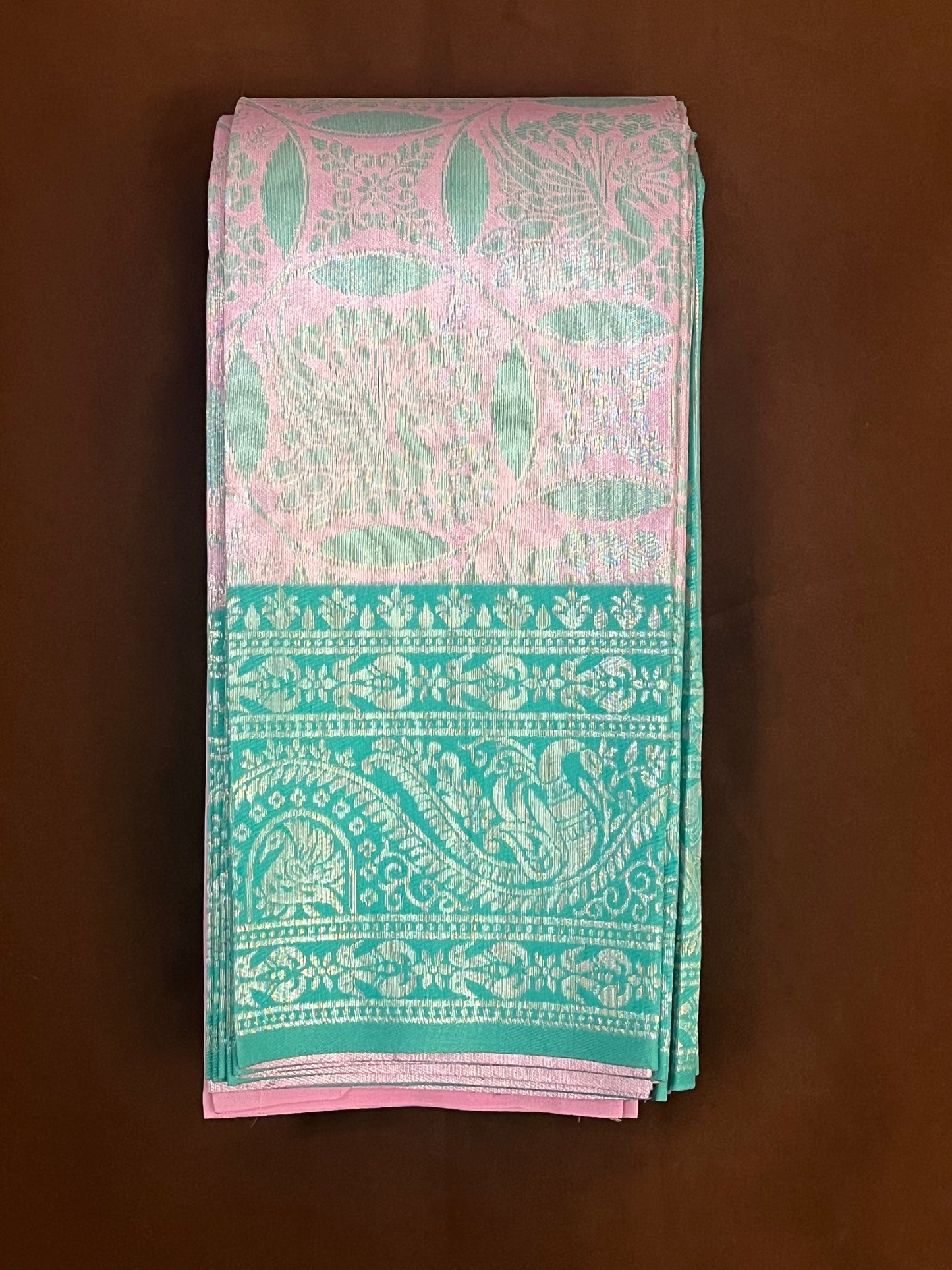 Attractive Light Pink And Light Green Color Motif Design Art Silk Saree For Women