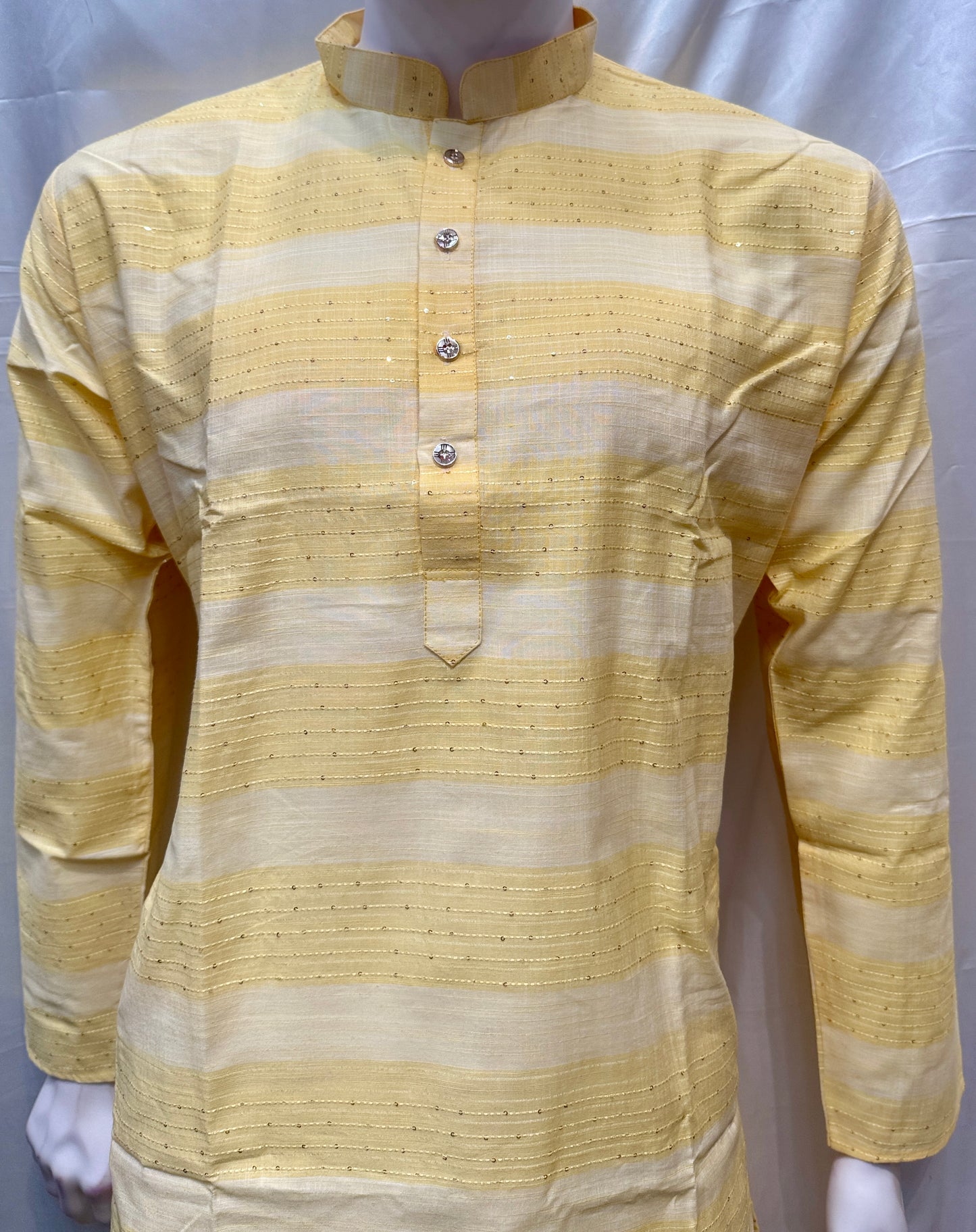 Alluring Yellow Color Cotton Kurta With Pajama For Men
