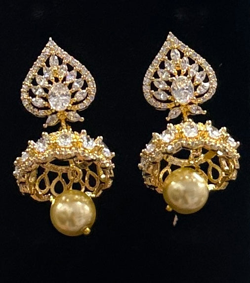 White Stones Gold Plated With Pearl Jhumkas Near Me