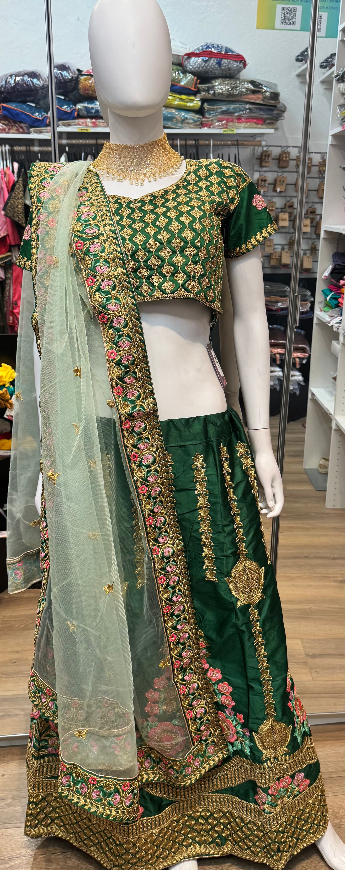 Attractive Green Color Embroidery And Multi Needle Work Lehenga Choli With Net Dupatta