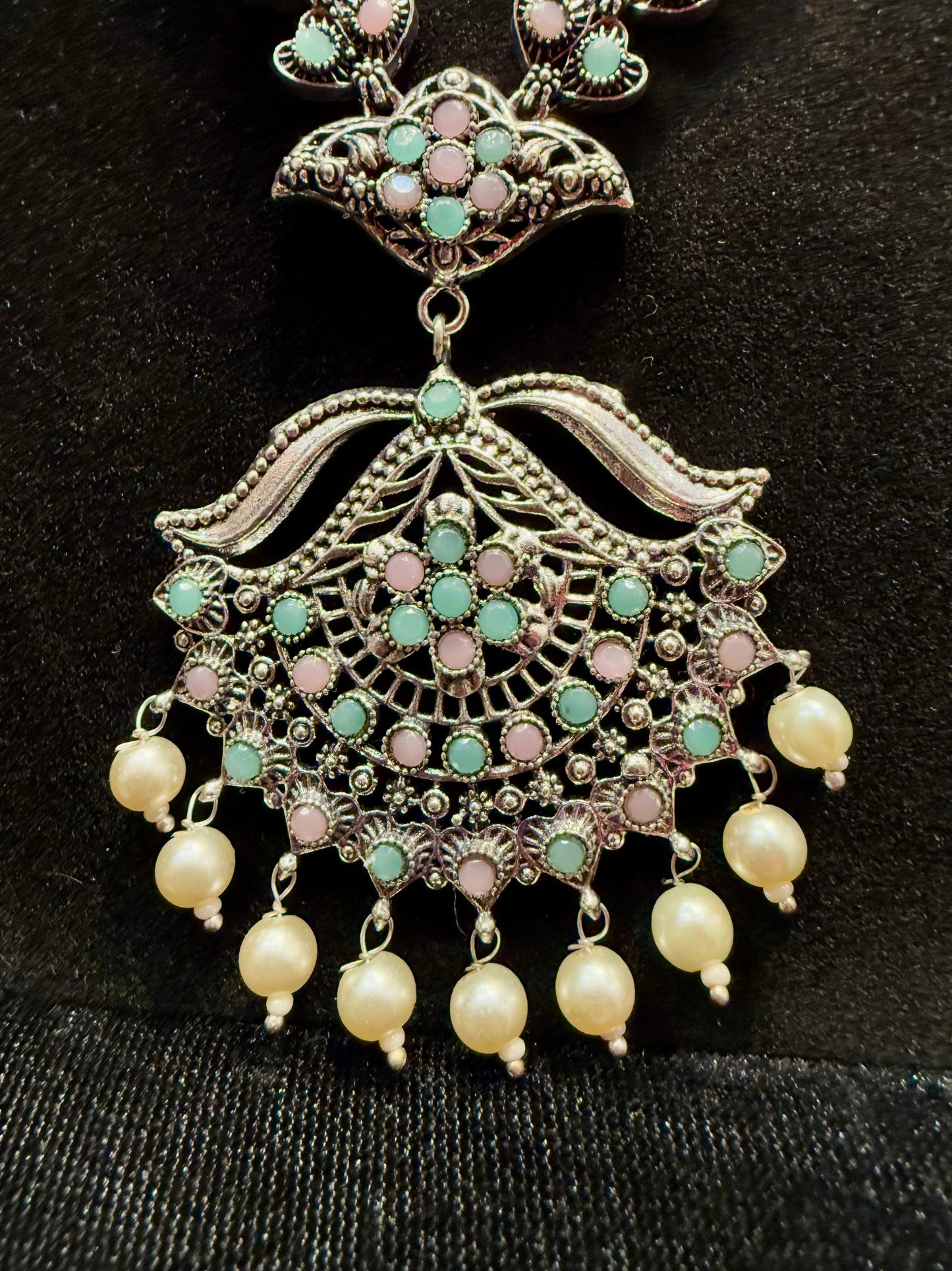 White Beads Oxidized Necklace With Earrings Sets In USA