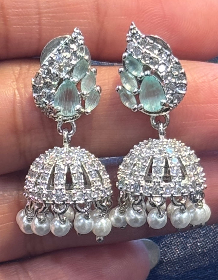 Light Blue Color Stones American Diamond Earrings Near Me