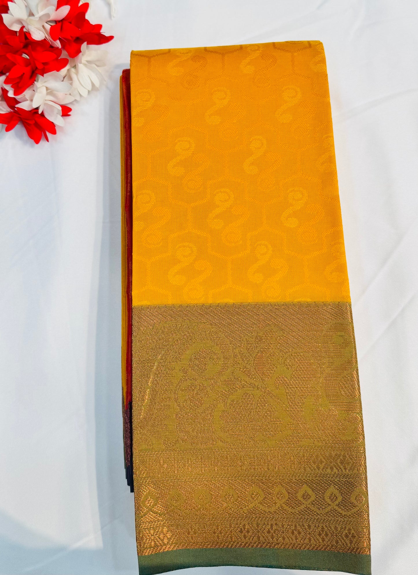 Charming Yellow And Red Color Art Silk Saree For Women