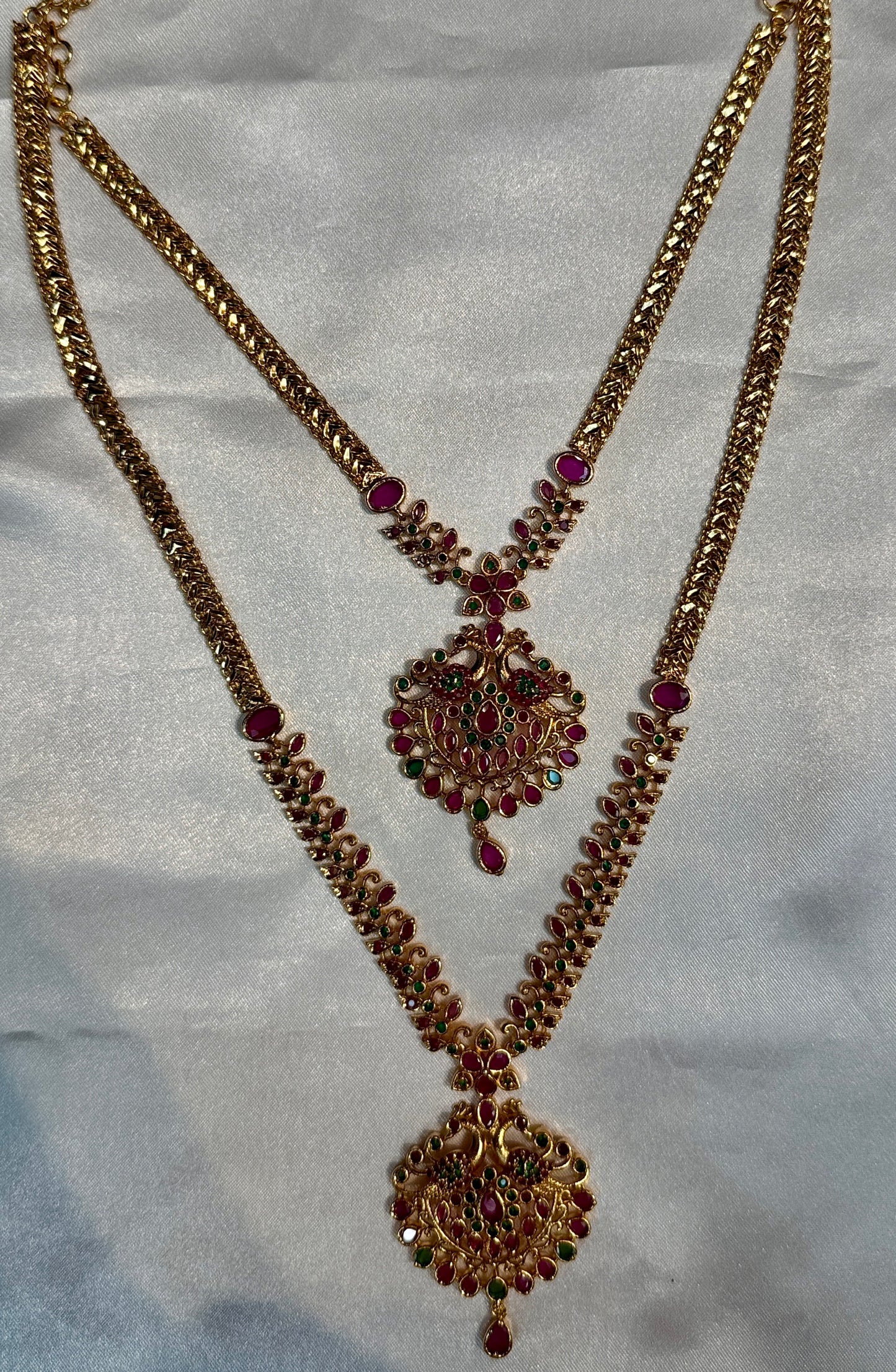 Attractive Gold Plated Multicolor Stones Two Step Necklaces