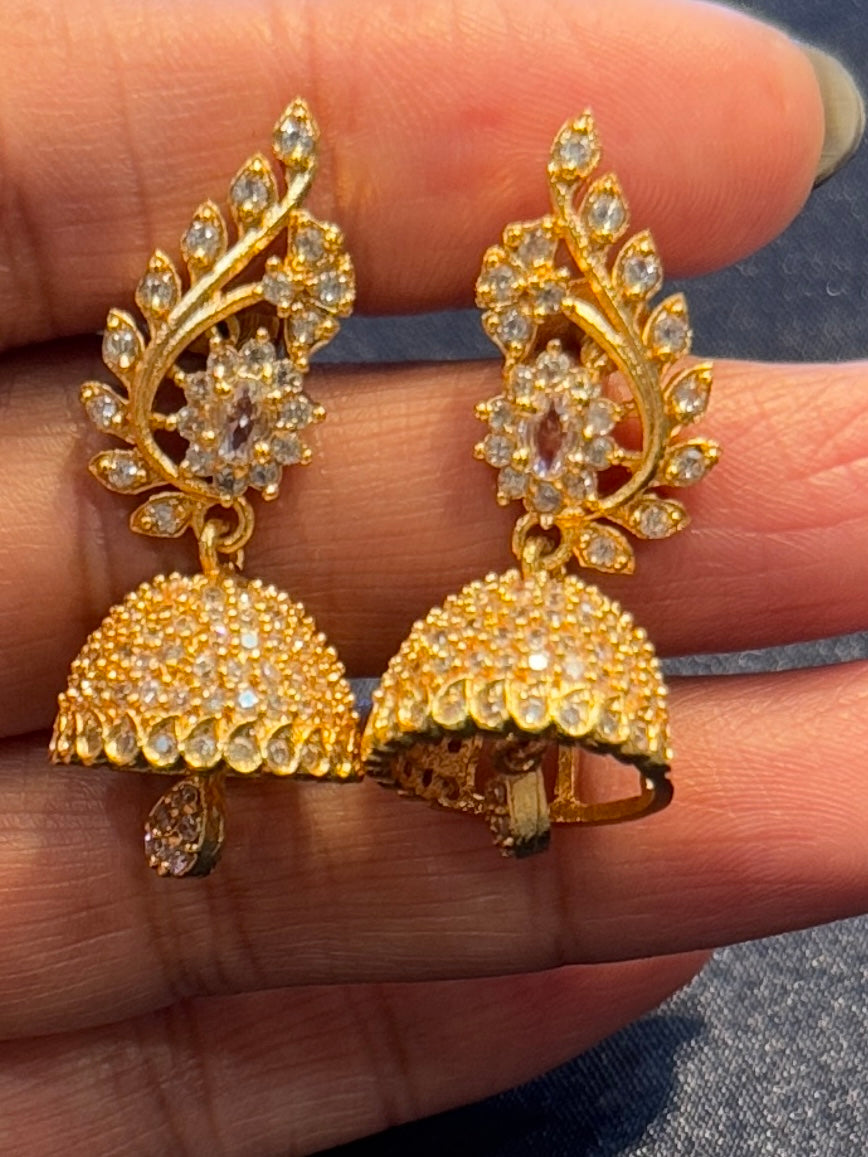 Exquisite Gold Plated Earrings With White Stones In USA