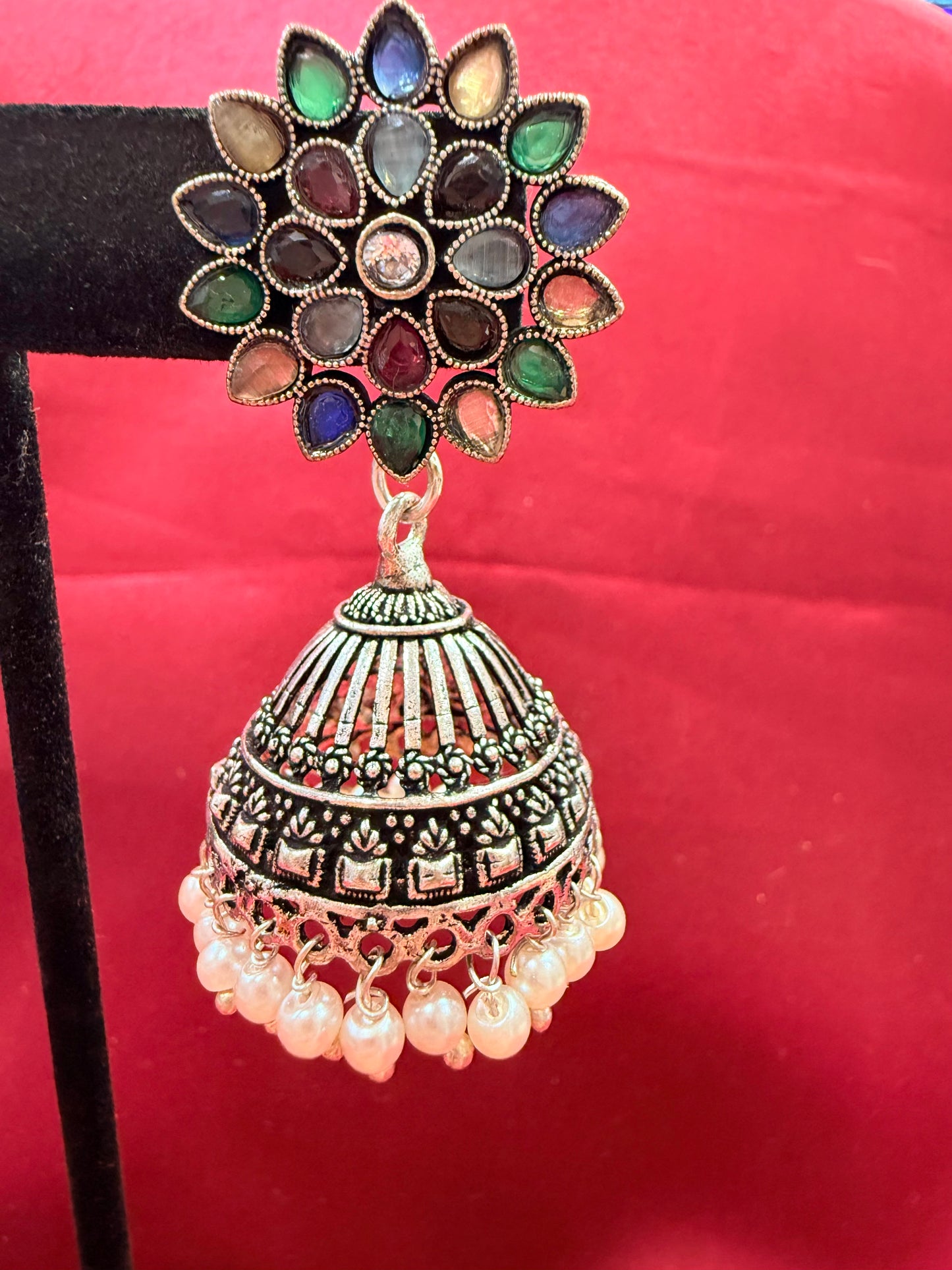 Beautiful Multicolor Earrings Oxidized Pearls Drop Earrings For Women Near Me