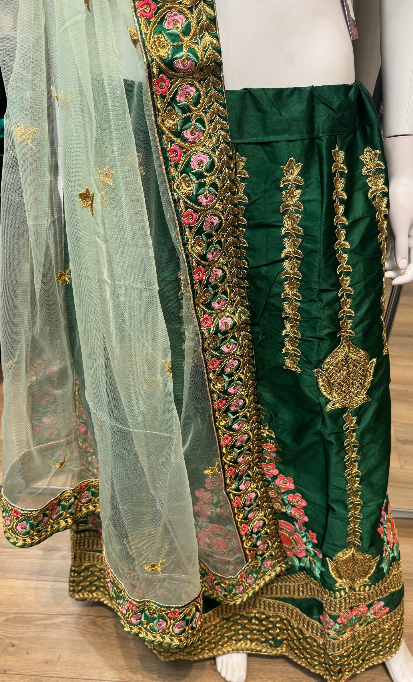 Attractive Green Color Embroidery And Multi Needle Work Lehenga Choli With Net Dupatta