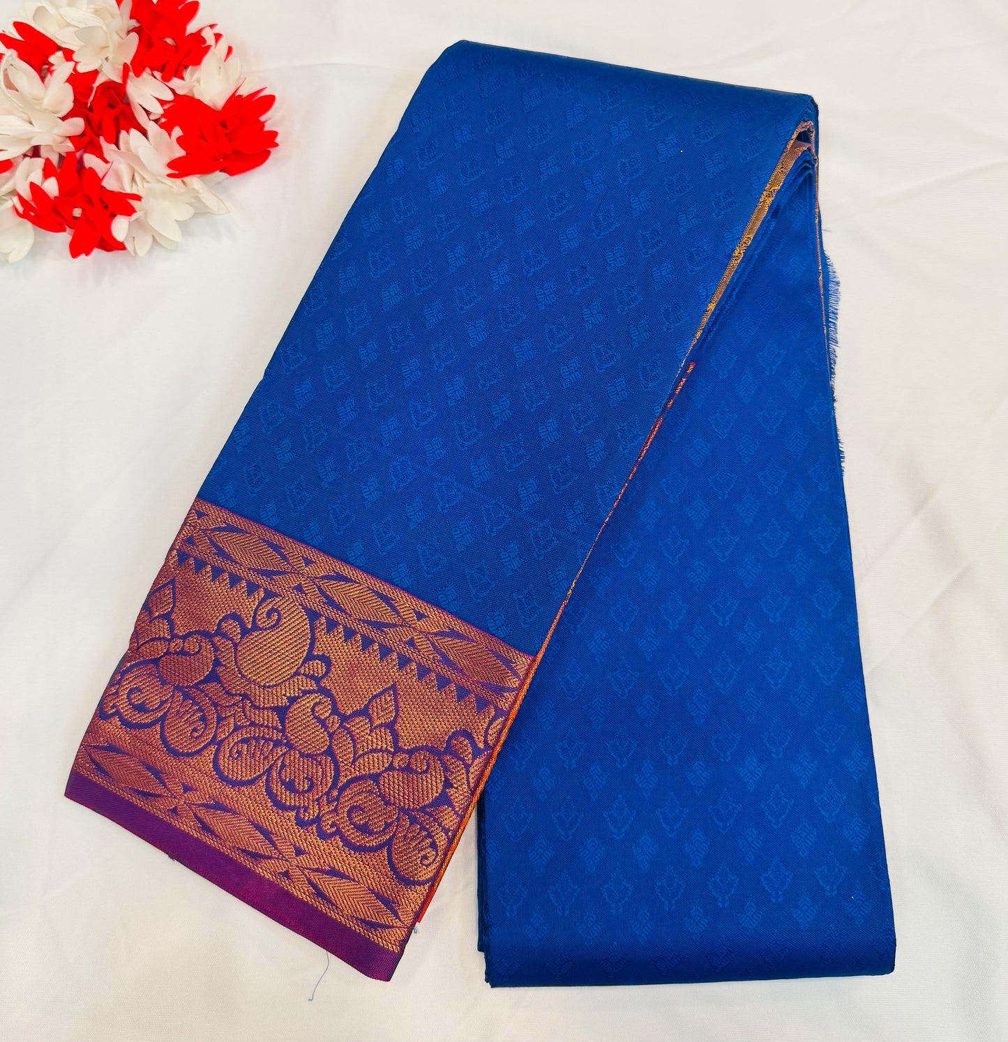 Beautiful Blue Color Motifs Art Silk Saree With Contrast Border For Women