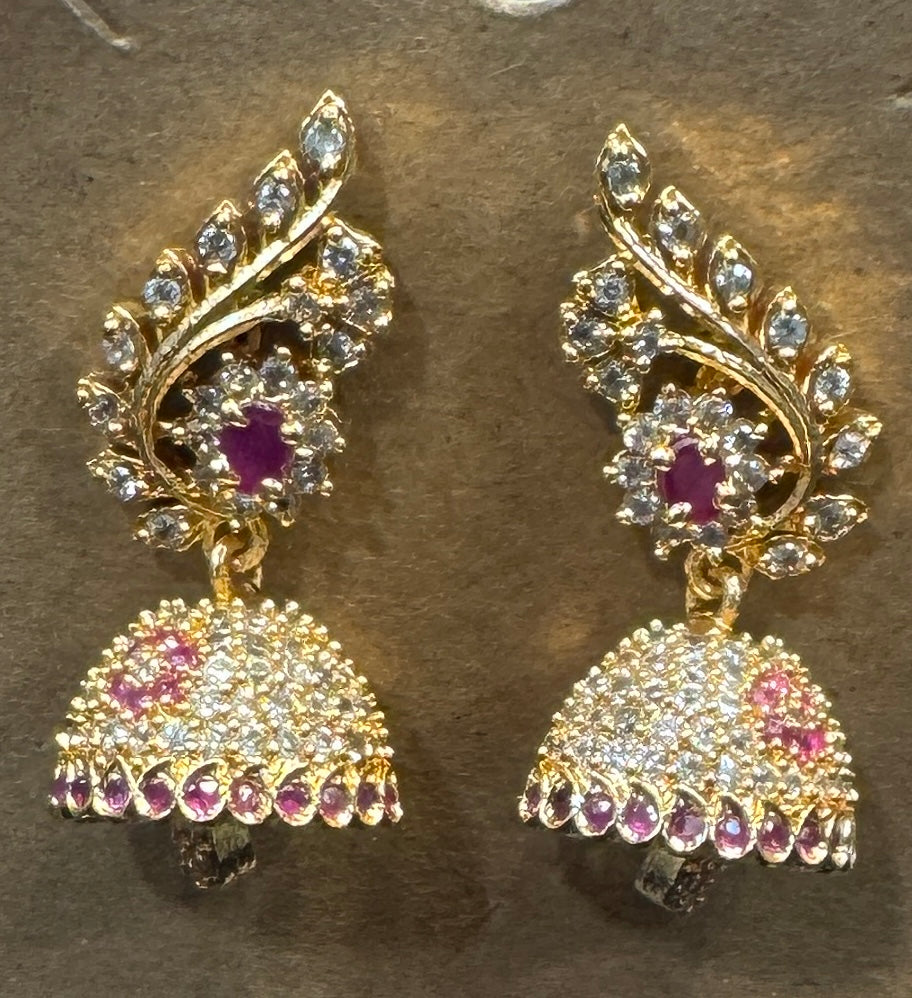 Stunning Dark Pink Color Stones With Gold Plated Earrings Near Me