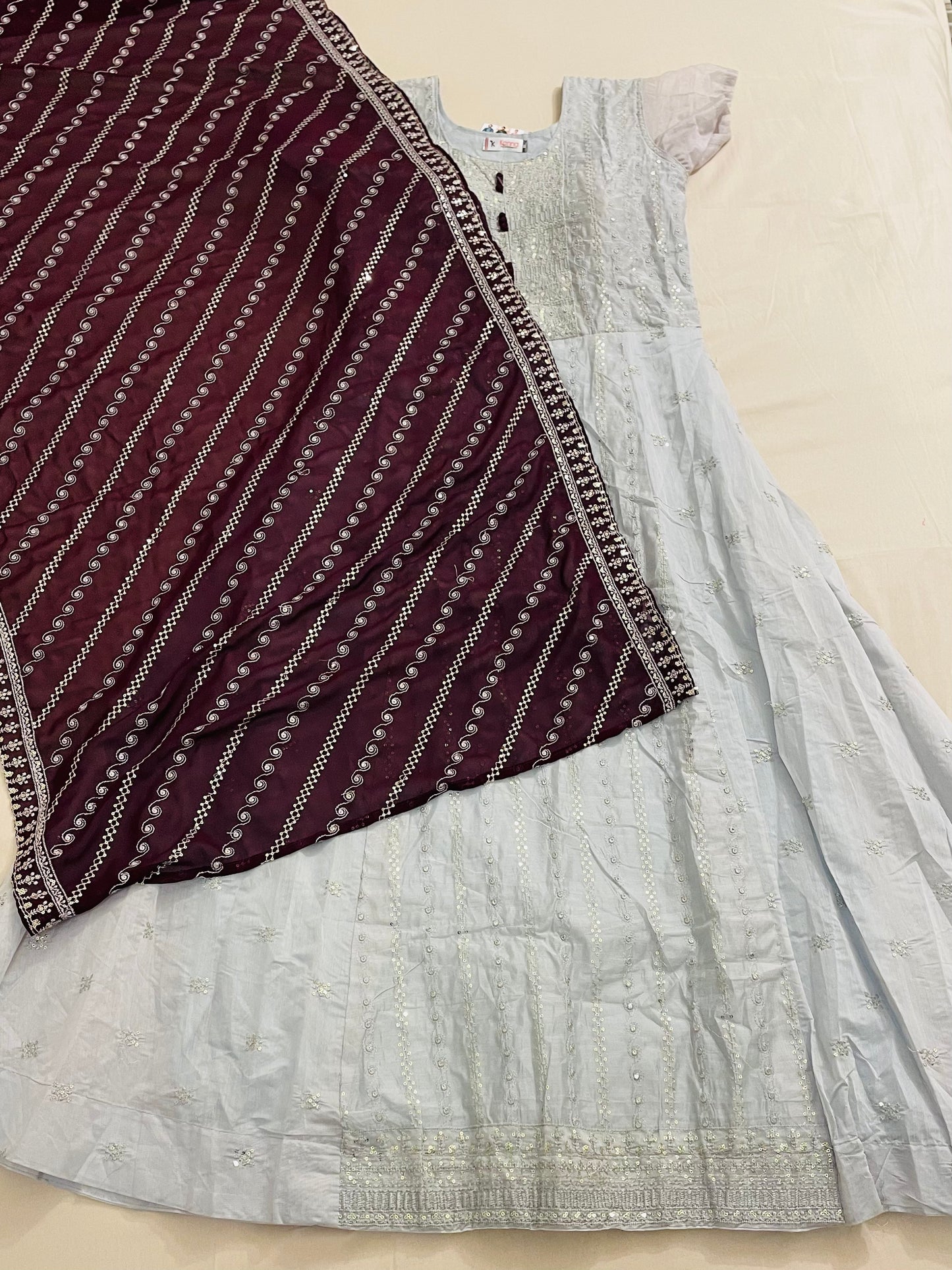 Beautiful Gray And Dark Brown Colored Combo long Dress With Dupatta For Women