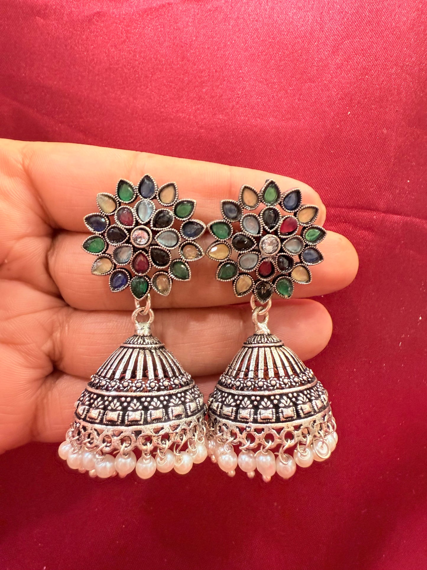 Multicolor Earrings Oxidized Pearls Drop Earrings In USA