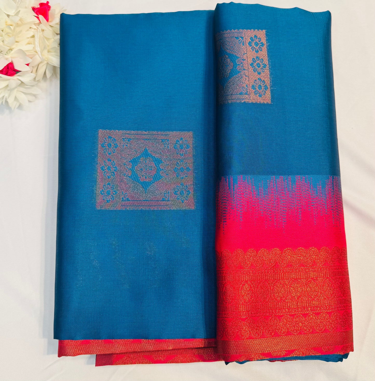Gorgeous Blue And Pink Soft Silk Saree With Gold Zari Work For Women