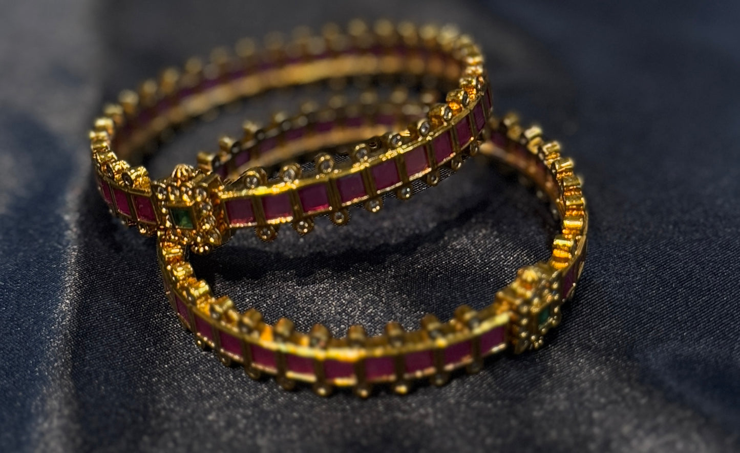 Pink And Green Stones Gold Plated Bangles In USA
