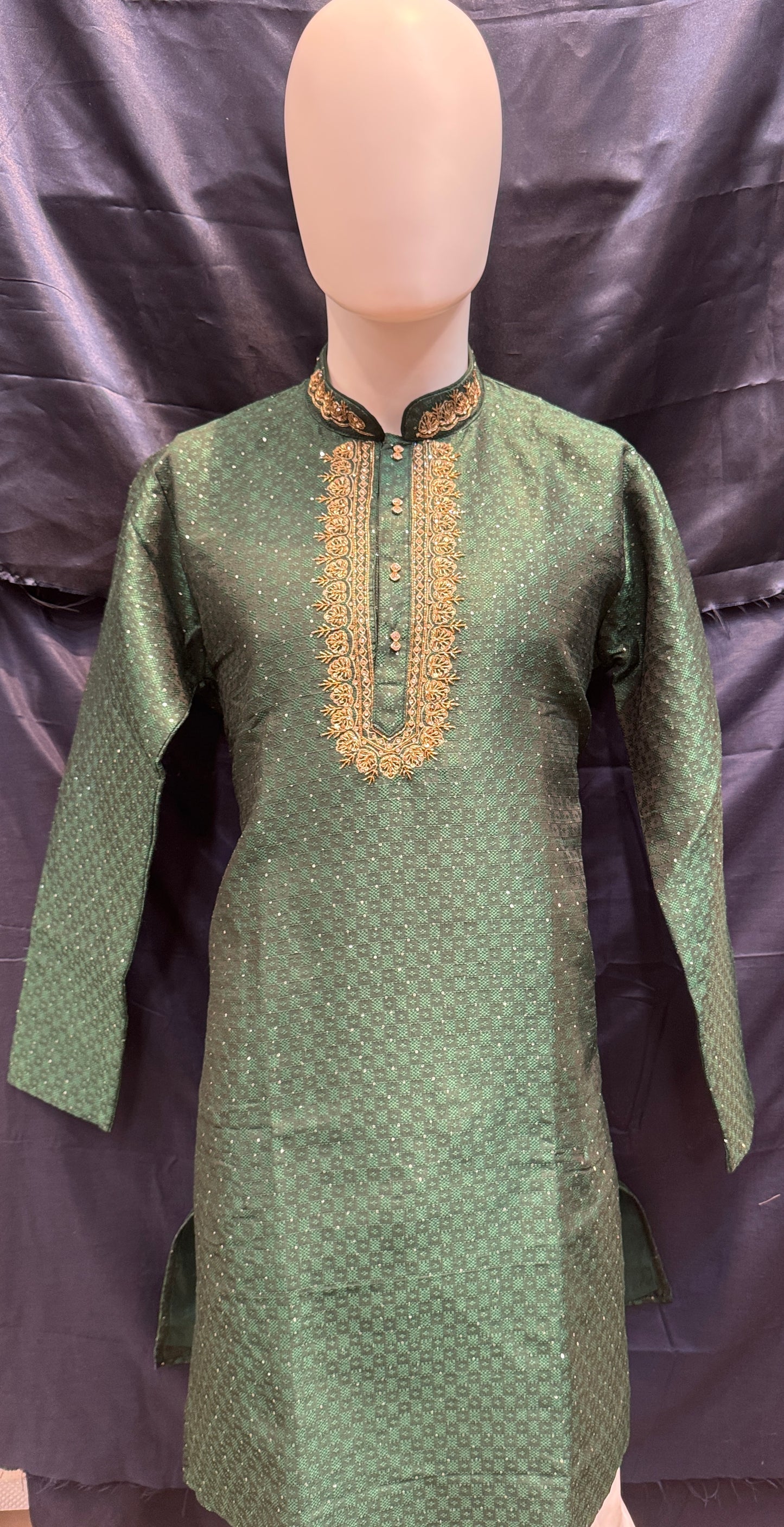 Delightful Green Color Brocade Designer Men's Kurta With Pajama Pant