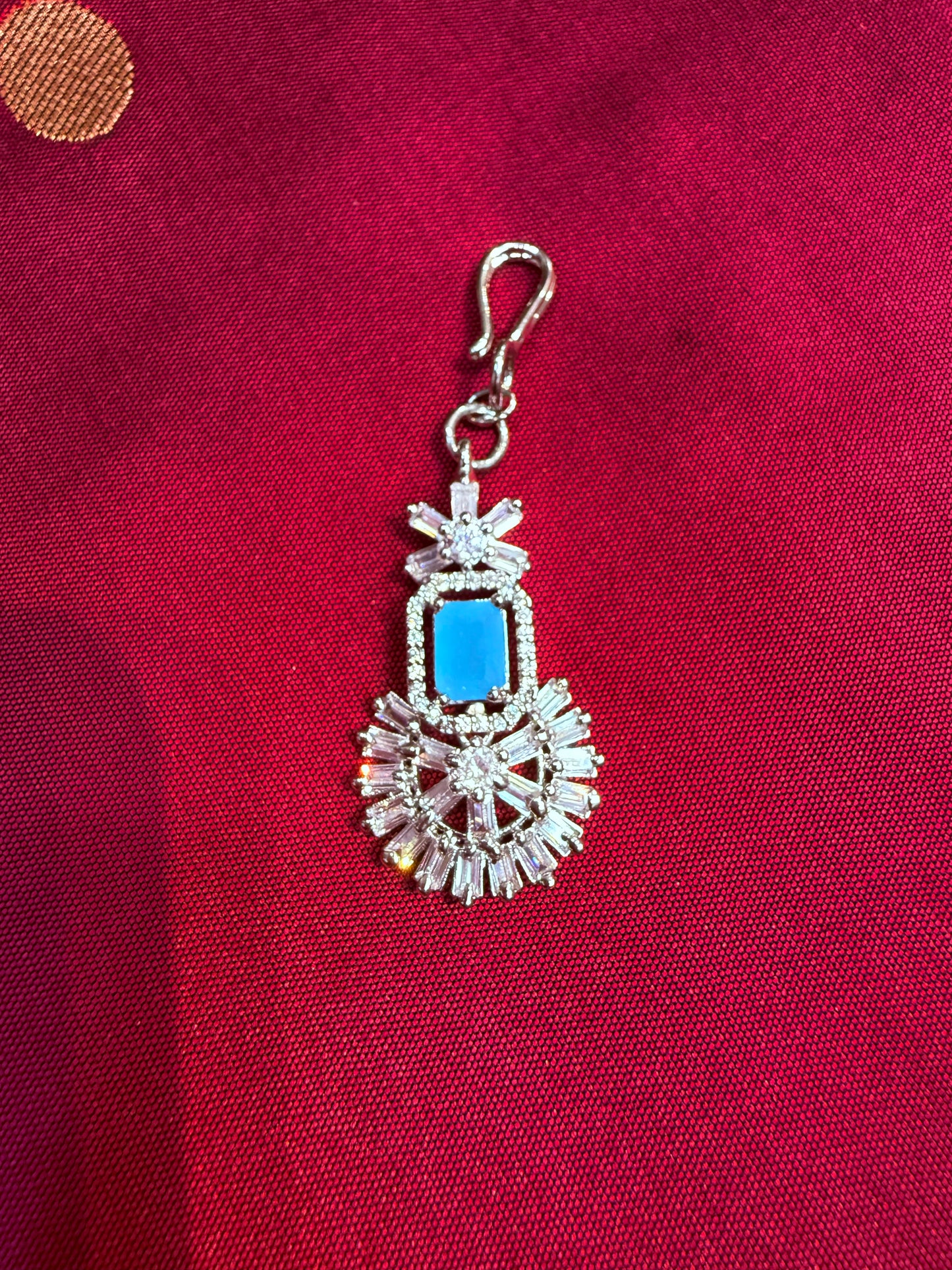 Attractive Designer Sky Blue Color AD Stone Maang Tikka Near Me