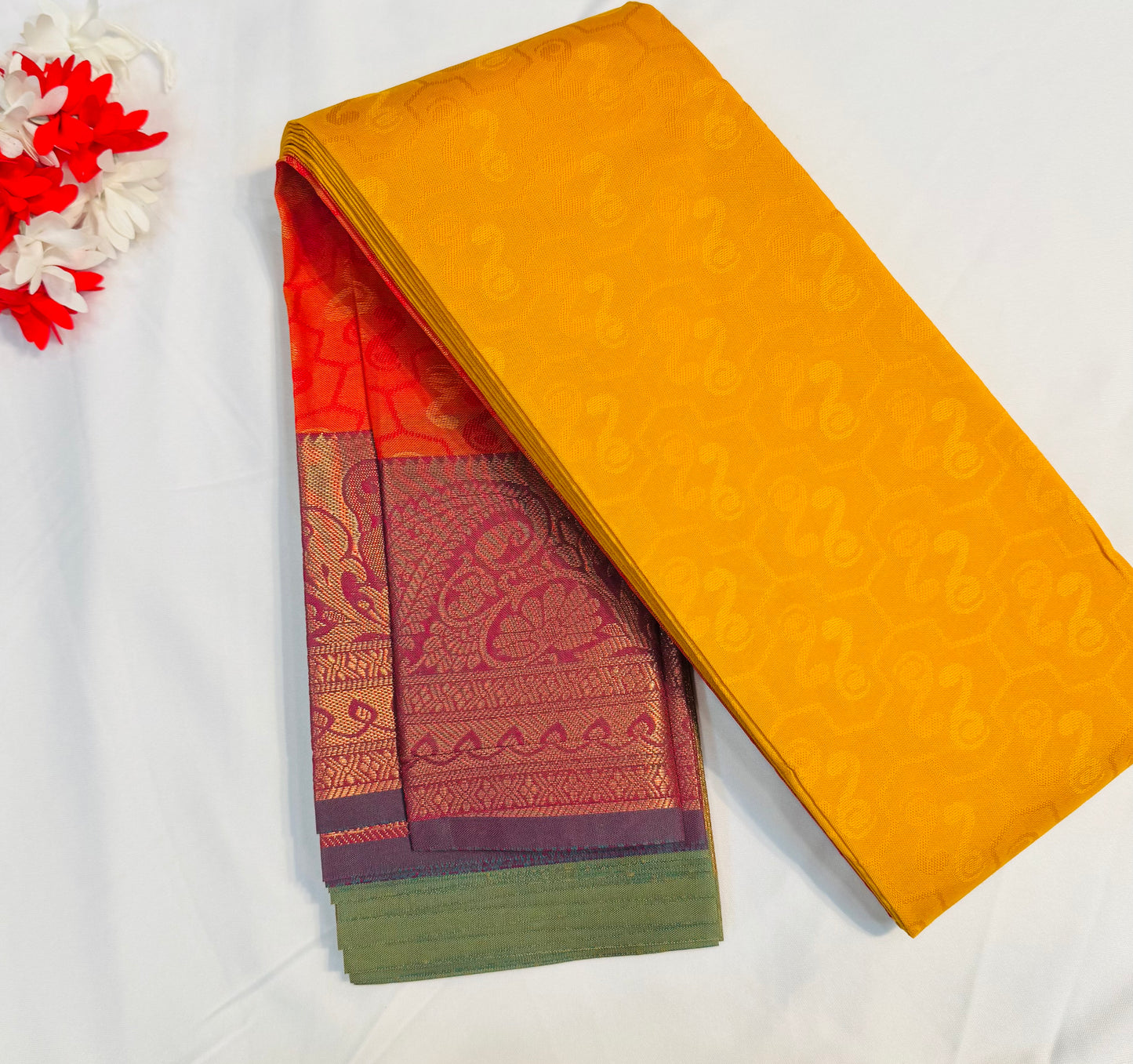 Charming Yellow And Red Color Art Silk Saree For Women