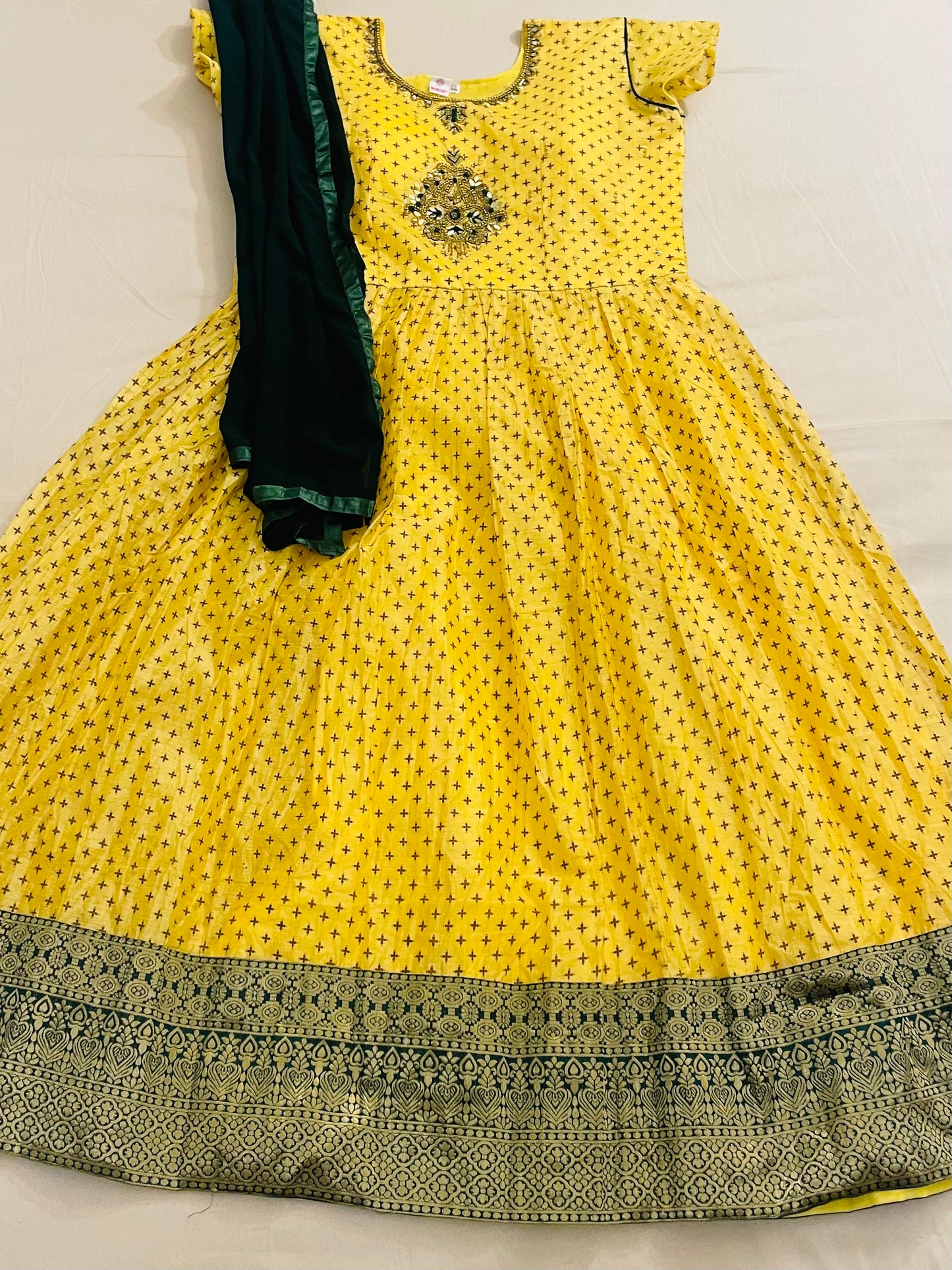 Pleasing Yellow Color Silk Cotton Salwar Suits With Stone Work