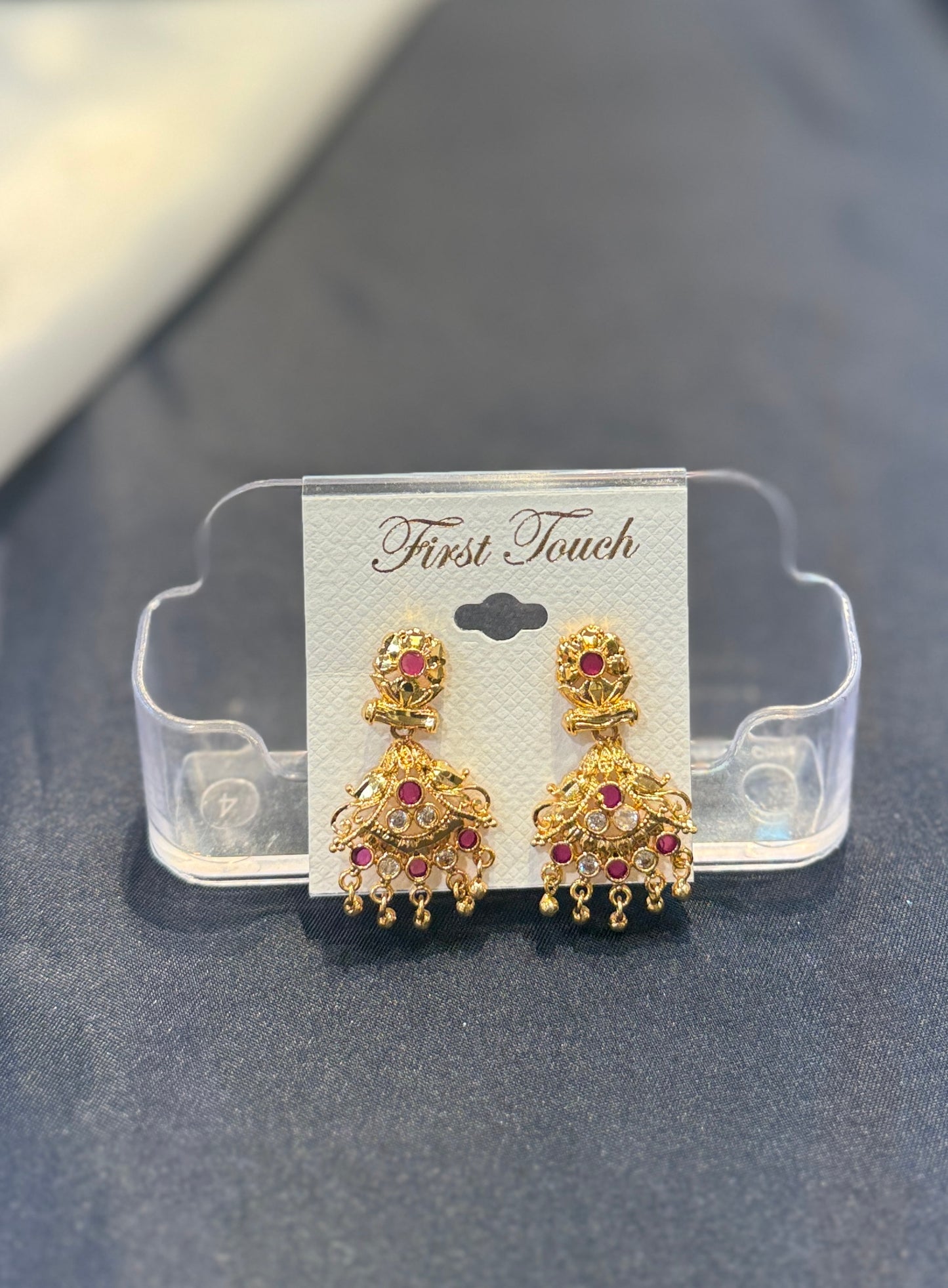 Pleasing Gold Plated Pink And White Stone Earrings For Women Near Me