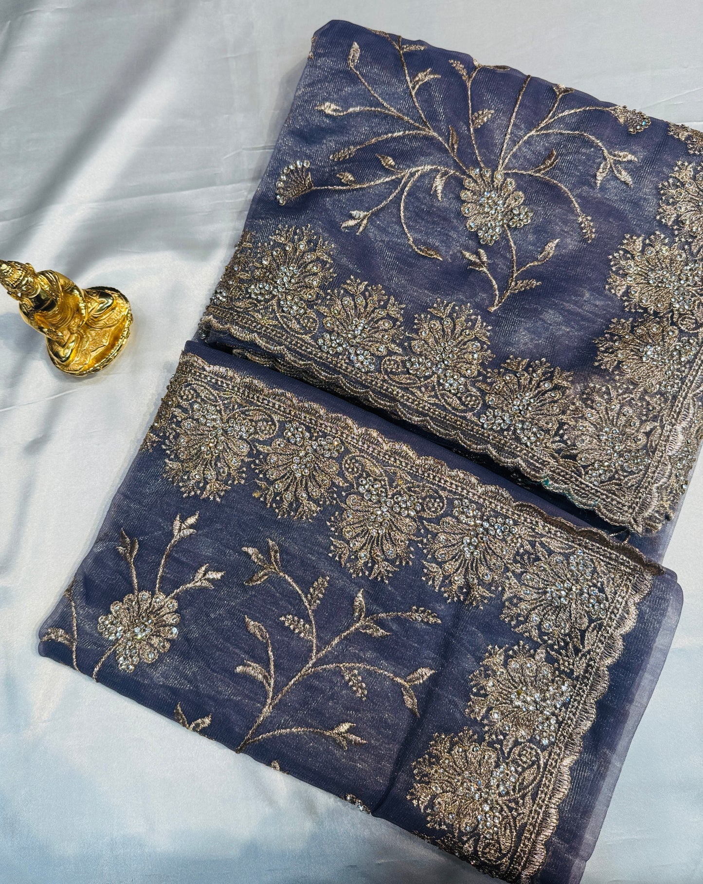 Fantastic Light Lavender Color Soft Organza With White Stone Work Fancy Saree - PREMIUM QUALITY