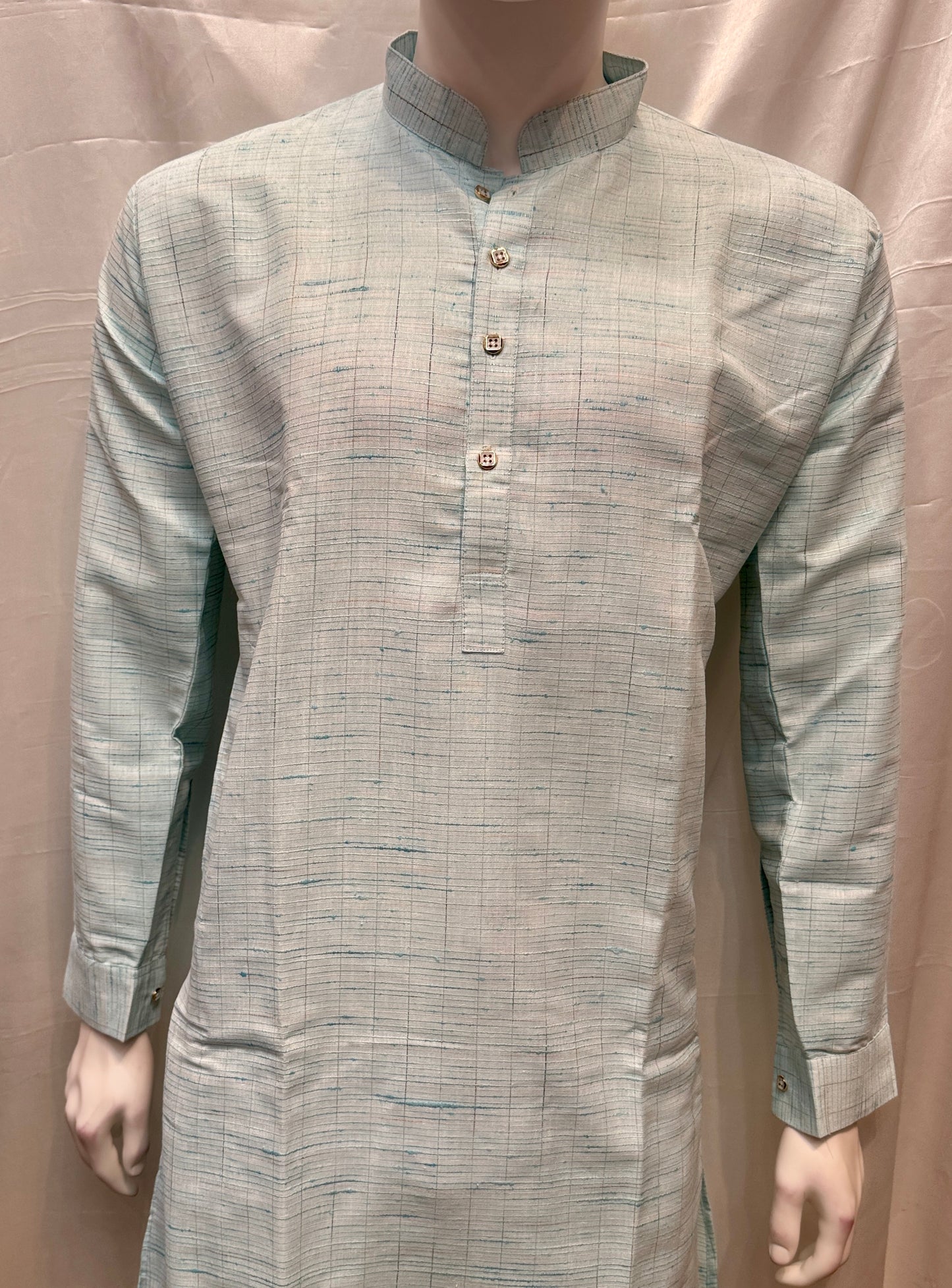 Charming Sea Blue Color Cotton Men's Kurta With Pajama Pant