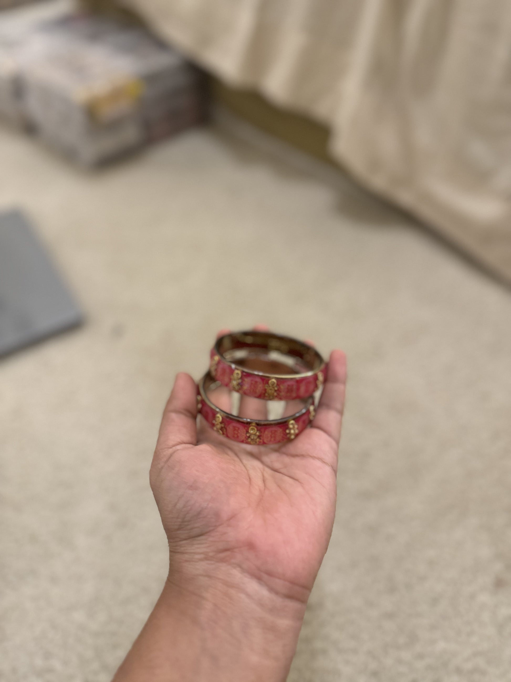 Beautiful Dark Pink Color Stone Design Glass Bangles in Chandler