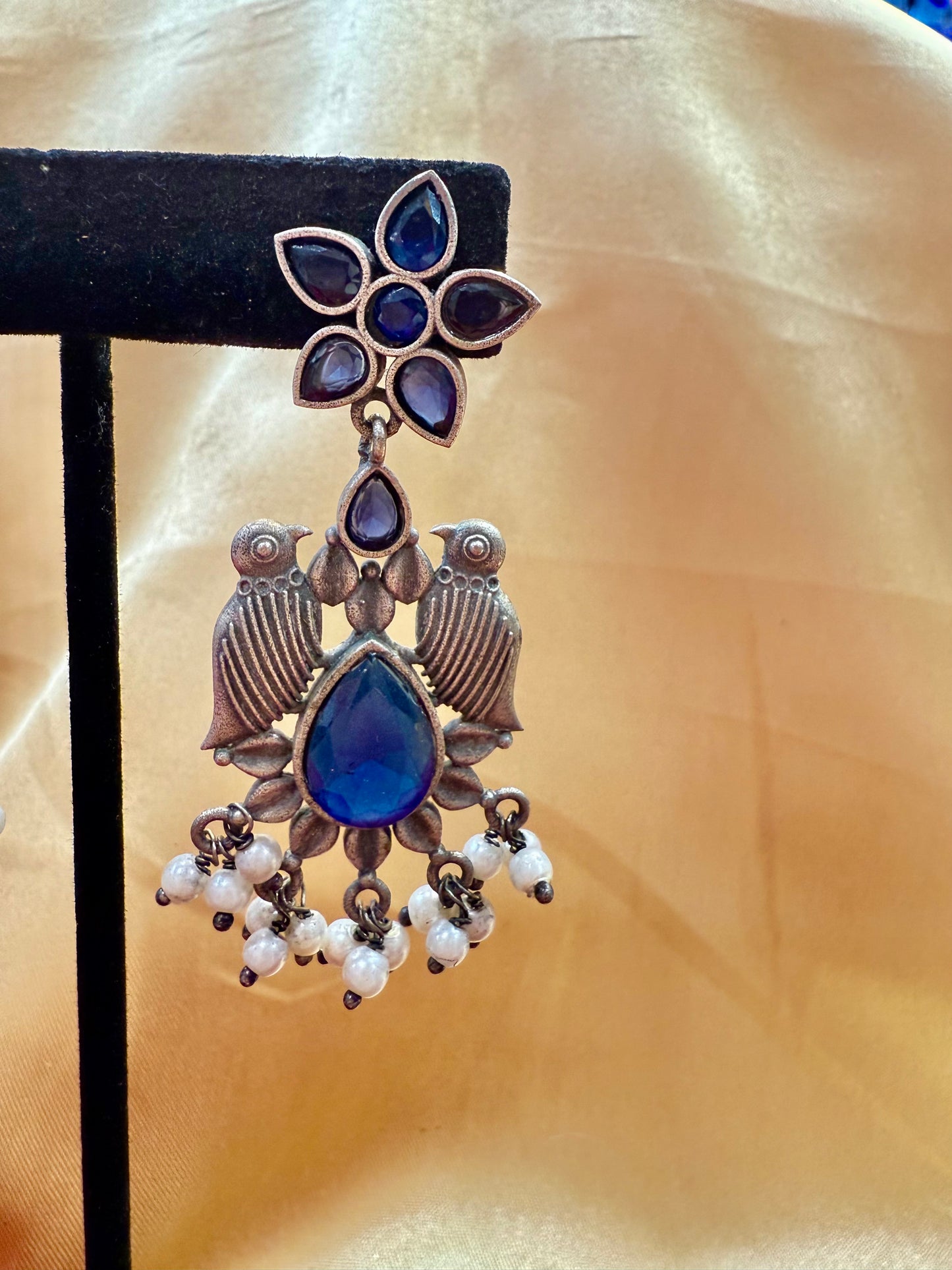Blue Stone And Beaded Work Bird Designs Earrings For Women In USA