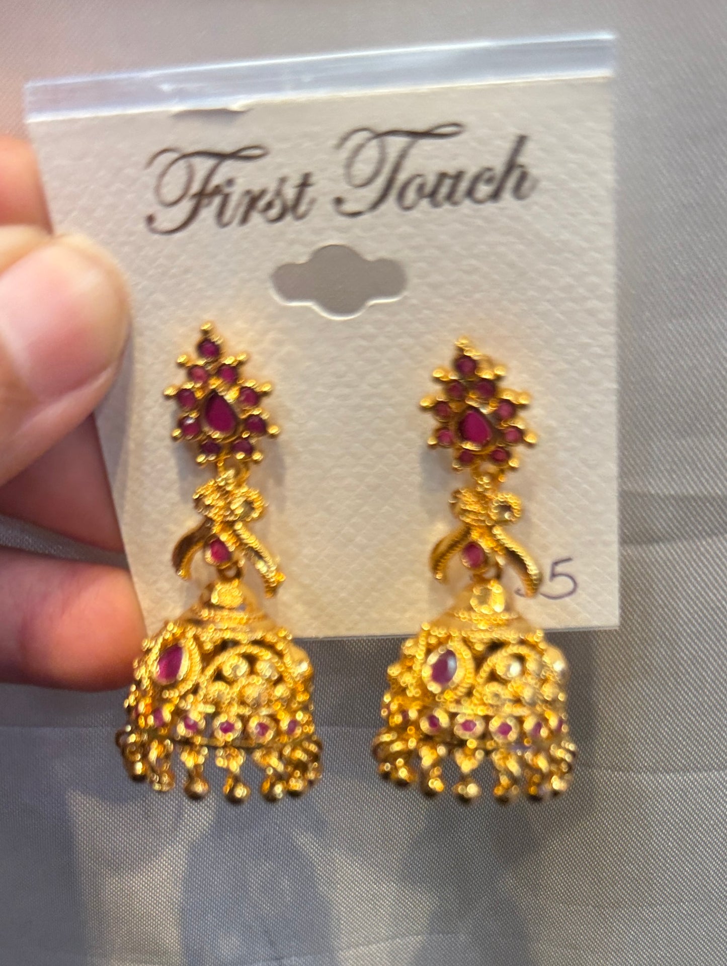 Pink Color Stones Gold Plated Jhumkas In Mesa