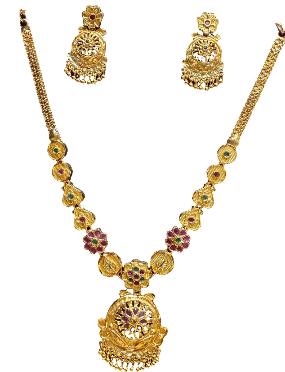 Beautiful Gold Plated Multicolor Necklace With Earrings Set