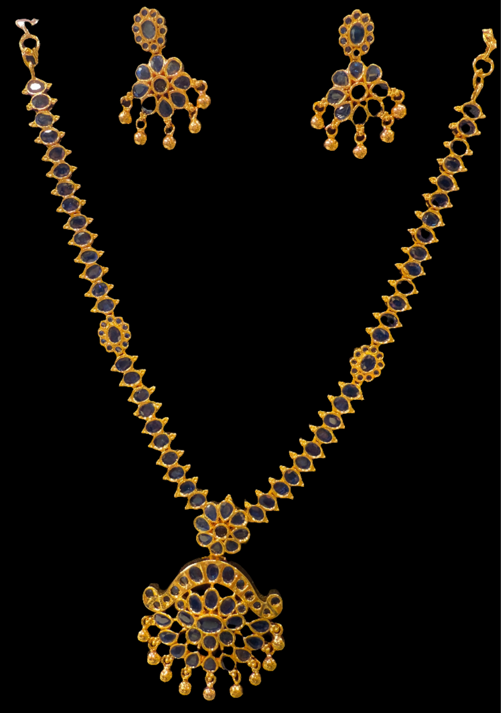 Alluring Gold Plated Navy Blue Color Necklace With Earrings
