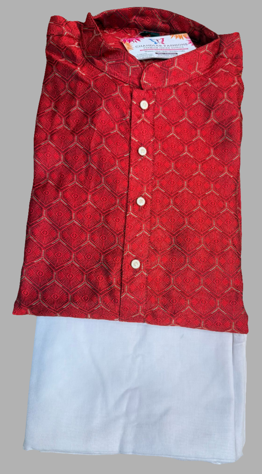 Appealing Red Colored Silk With Printed Work Kurta With Pajama Sets For Men