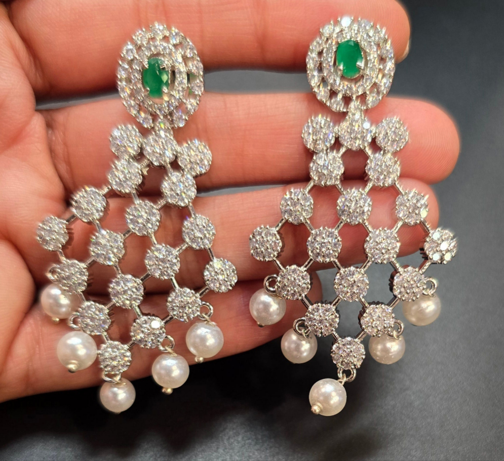 Attractive Green Color American Diamonds Necklace With Earrings