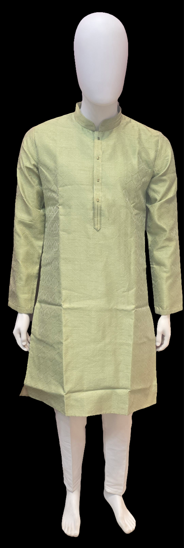 Alluring Pastel Green Color Art Silk Embroidered Neck Kurta With Pajama Pant For Men