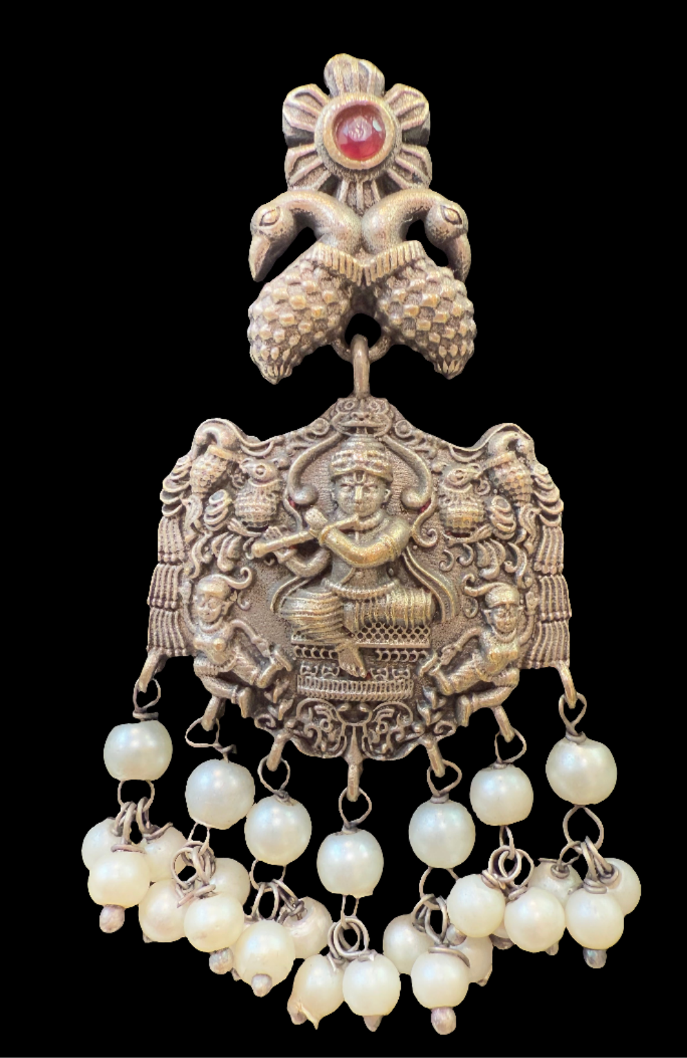 Beautiful Premium HQ Oxidized Temple Design Pearl Beaded Necklace With Earrings