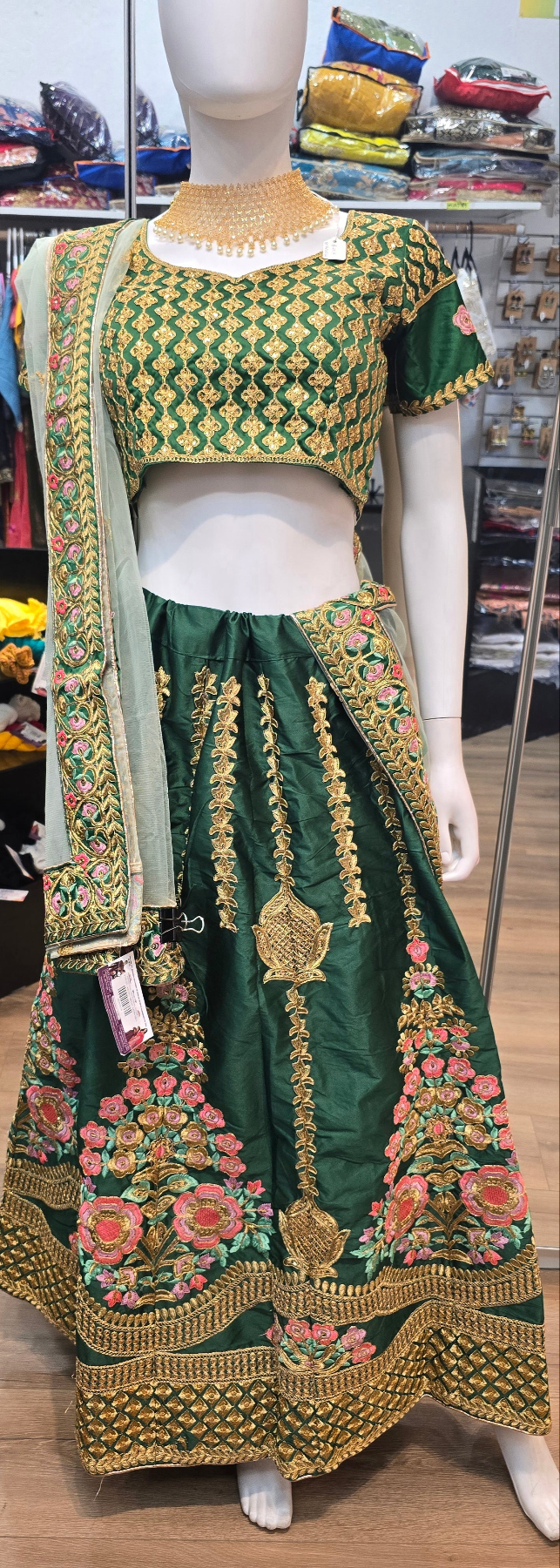 Attractive Green Color Embroidery And Multi Needle Work Lehenga Choli With Net Dupatta