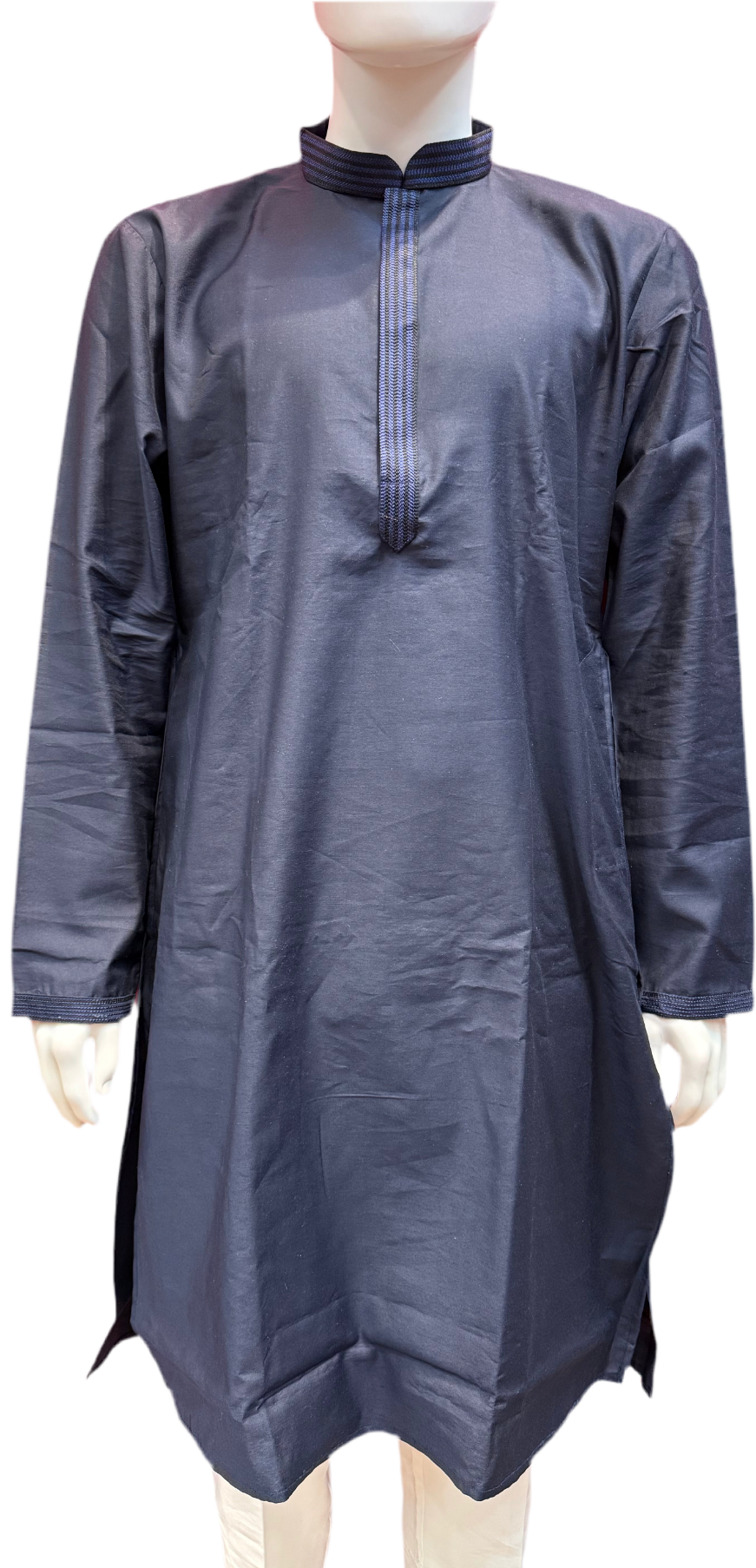 Charming Navy Blue Colored Armani Silk Kurta Pajama Sets For Men
