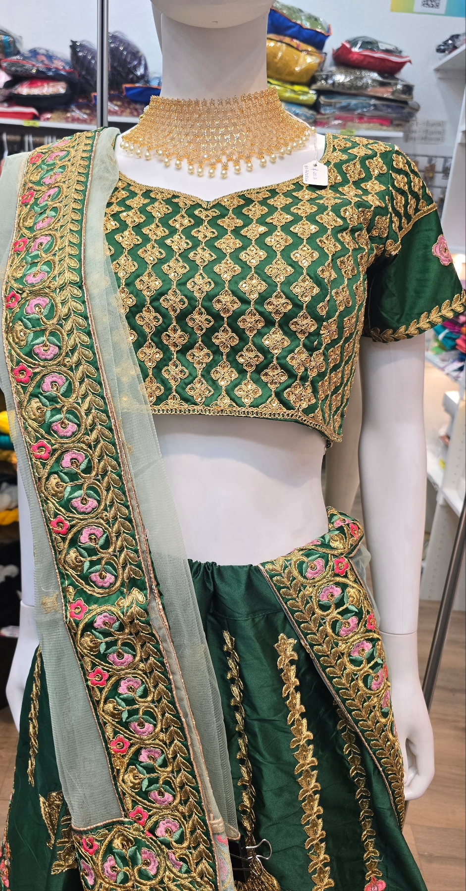 Attractive Green Color Embroidery And Multi Needle Work Lehenga Choli With Net Dupatta