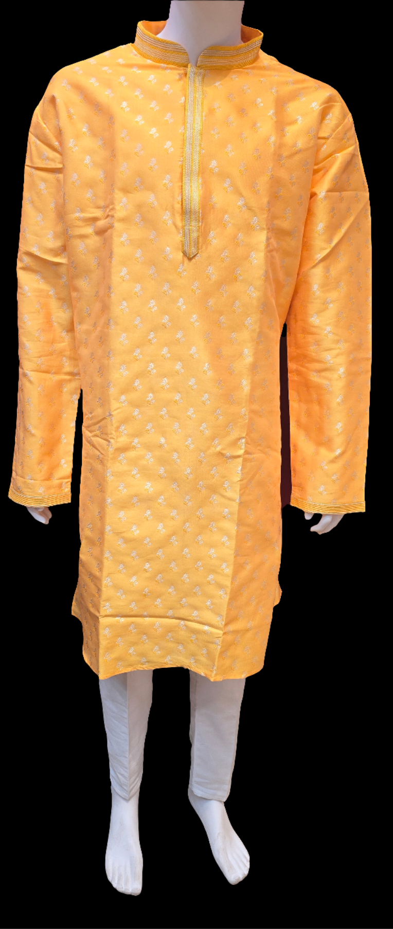 Gorgeous Yellow Color Art Silk Cream Threaded Floral Patterns Kurta Sets For Men